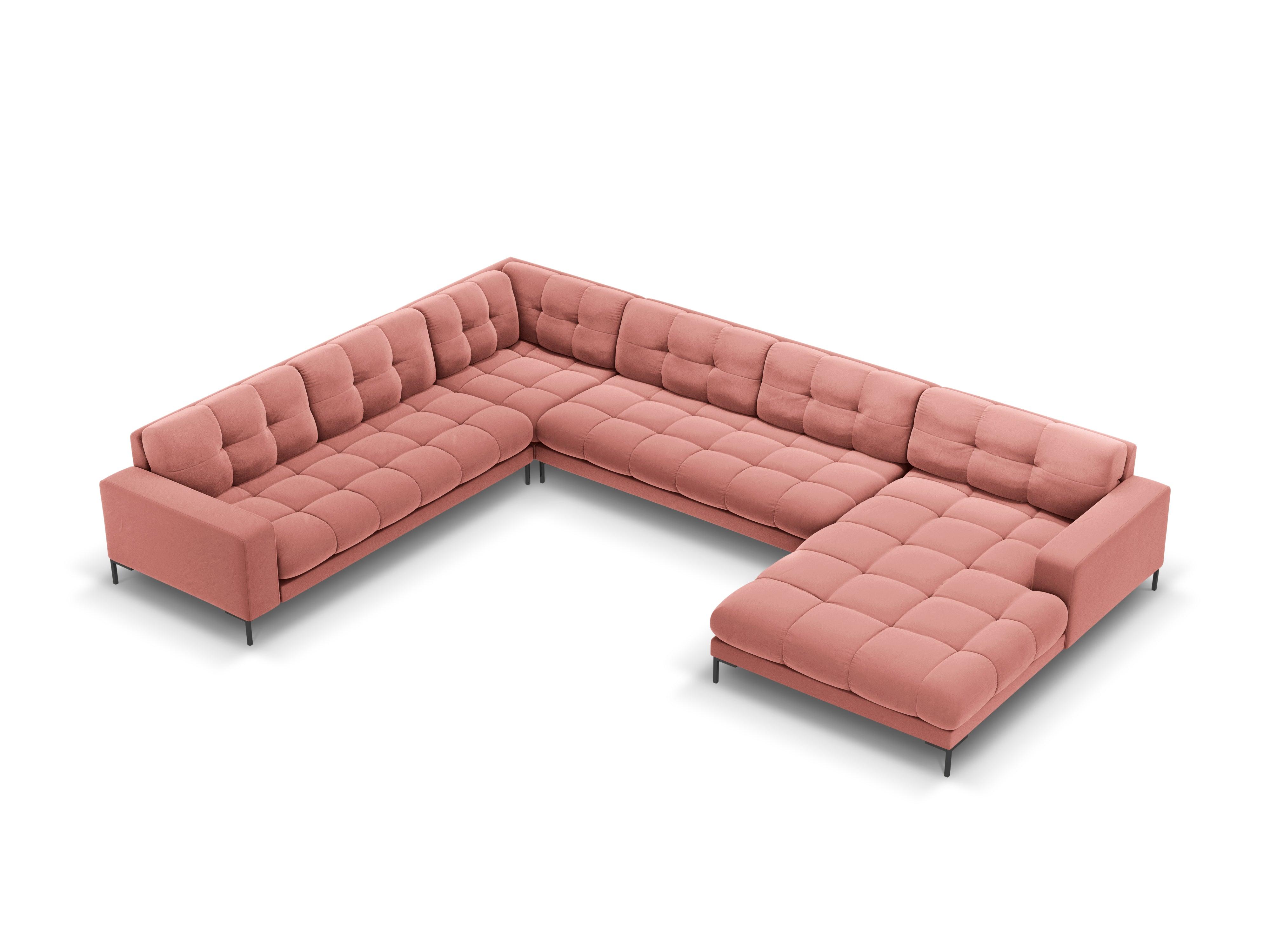 Sofa aksamitna panoramiczna lewostronna 7-osobowa BALI różowy z czarną podstawą Cosmopolitan Design Eye on Design