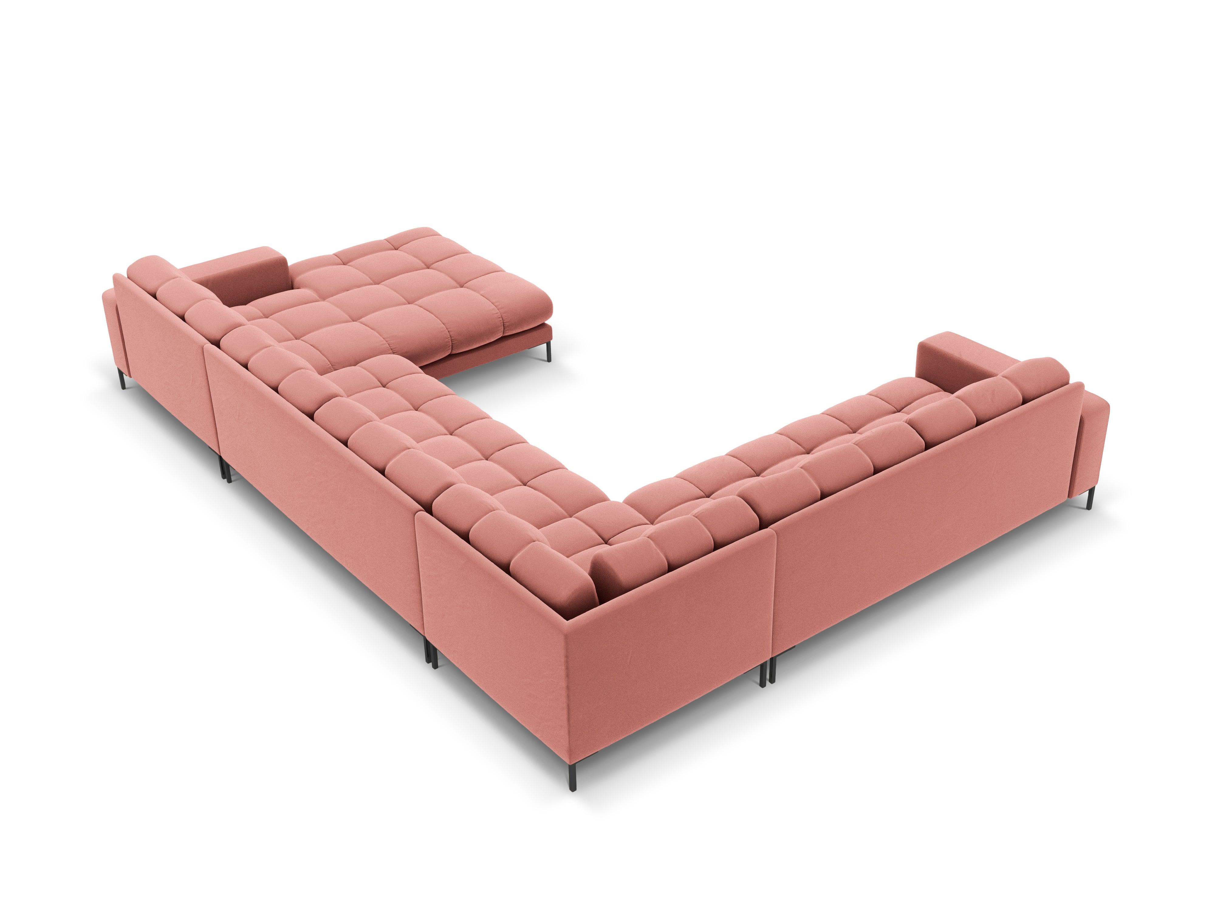 Sofa aksamitna panoramiczna lewostronna 7-osobowa BALI różowy z czarną podstawą Cosmopolitan Design Eye on Design