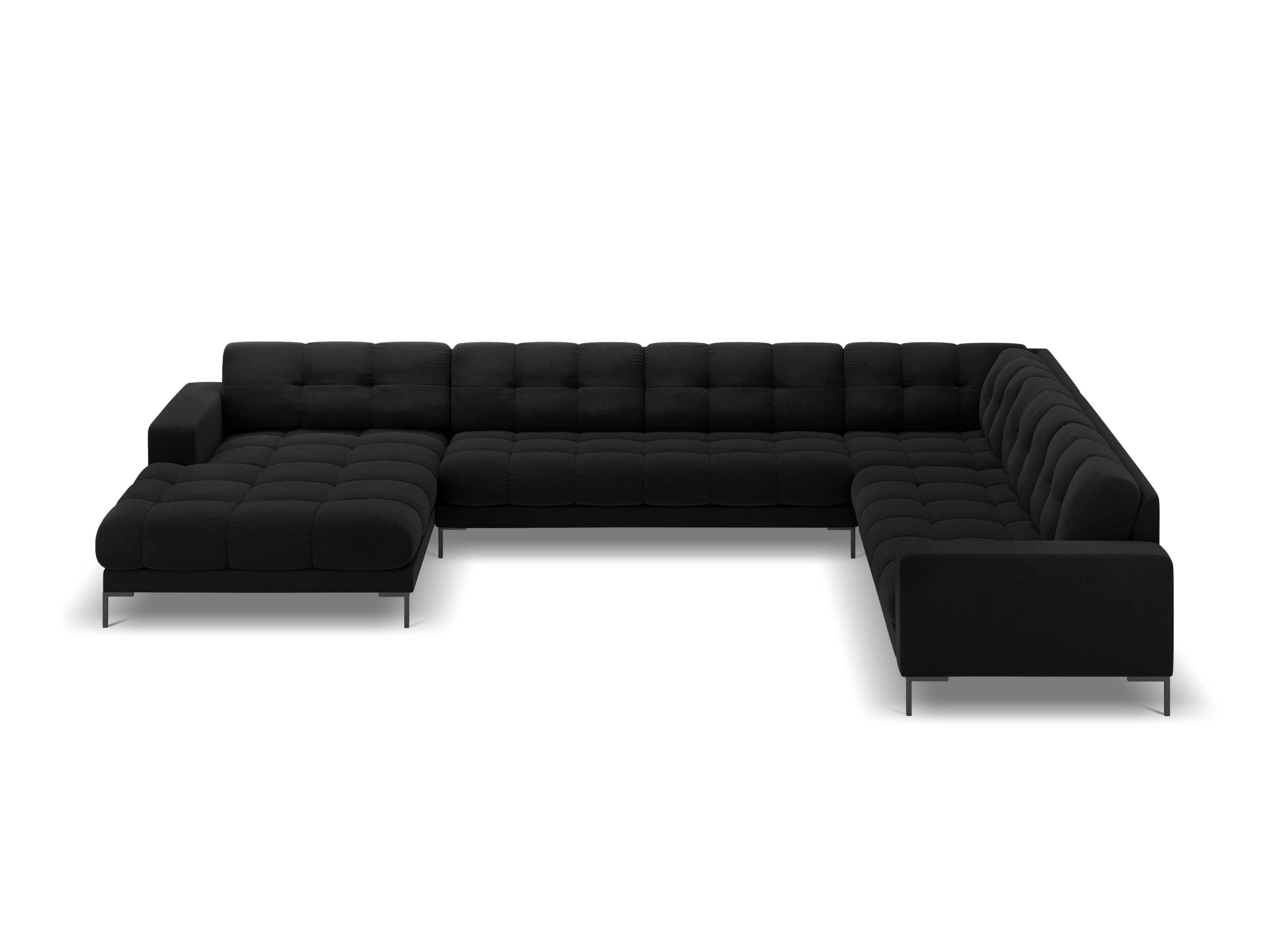 Sofa aksamitna panoramiczna prawostronna 7-osobowa BALI czarny z czarną podstawą Cosmopolitan Design Eye on Design