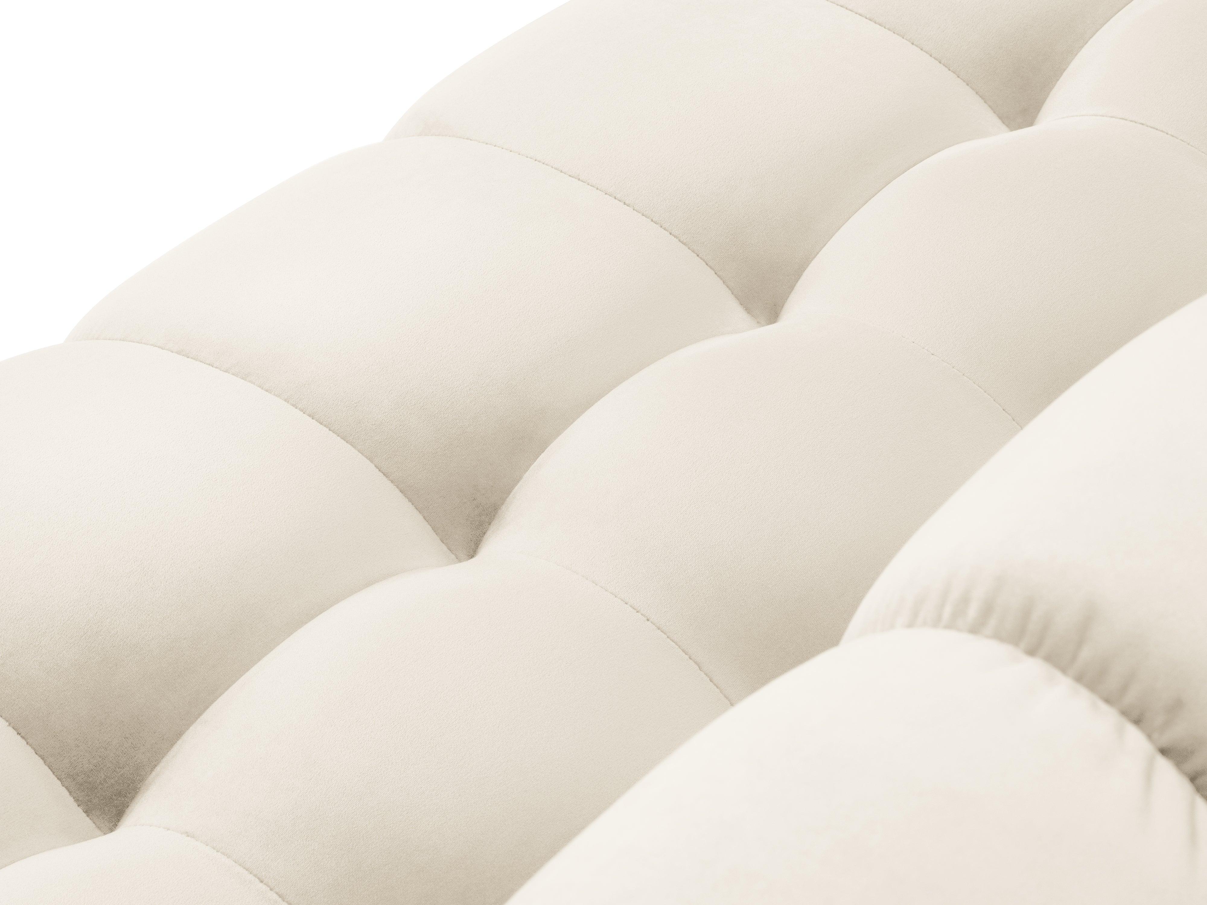 Sofa aksamitna panoramiczna prawostronna 7-osobowa BALI jasnobeżowy ze złotą podstawą Cosmopolitan Design Eye on Design