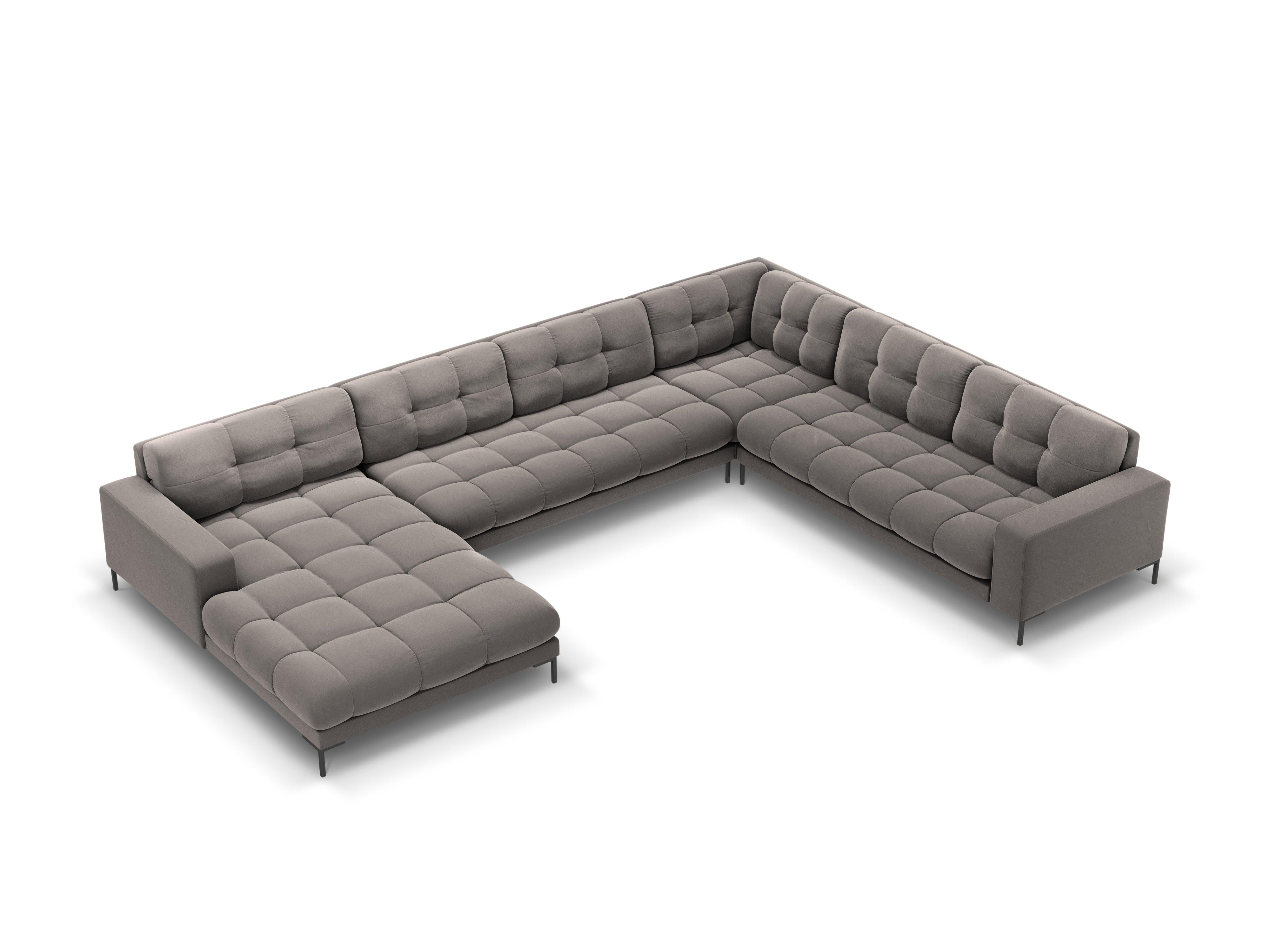 Sofa aksamitna panoramiczna prawostronna 7-osobowa BALI jasnoszary z czarną podstawą Cosmopolitan Design Eye on Design