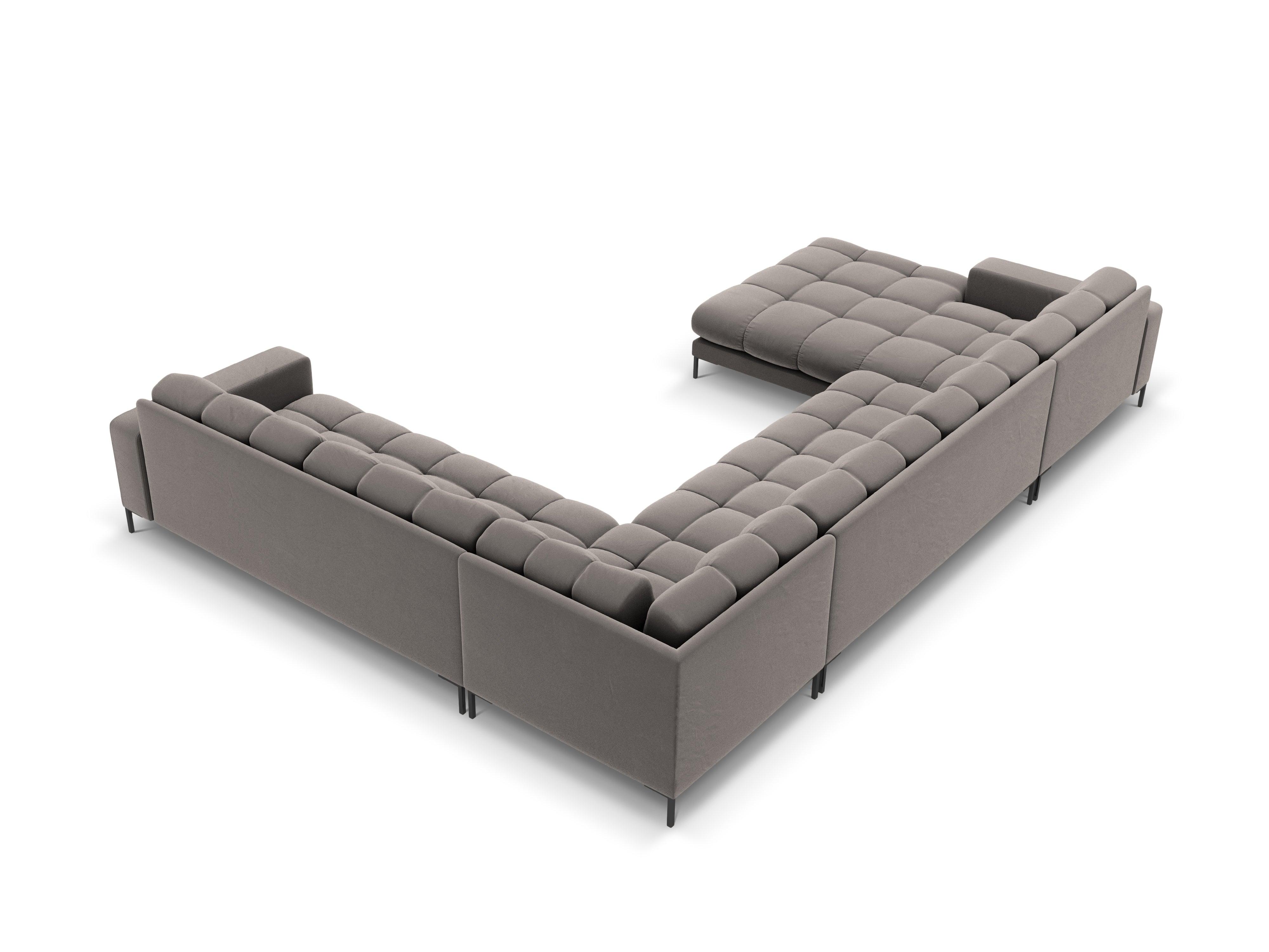 Sofa aksamitna panoramiczna prawostronna 7-osobowa BALI jasnoszary z czarną podstawą Cosmopolitan Design Eye on Design