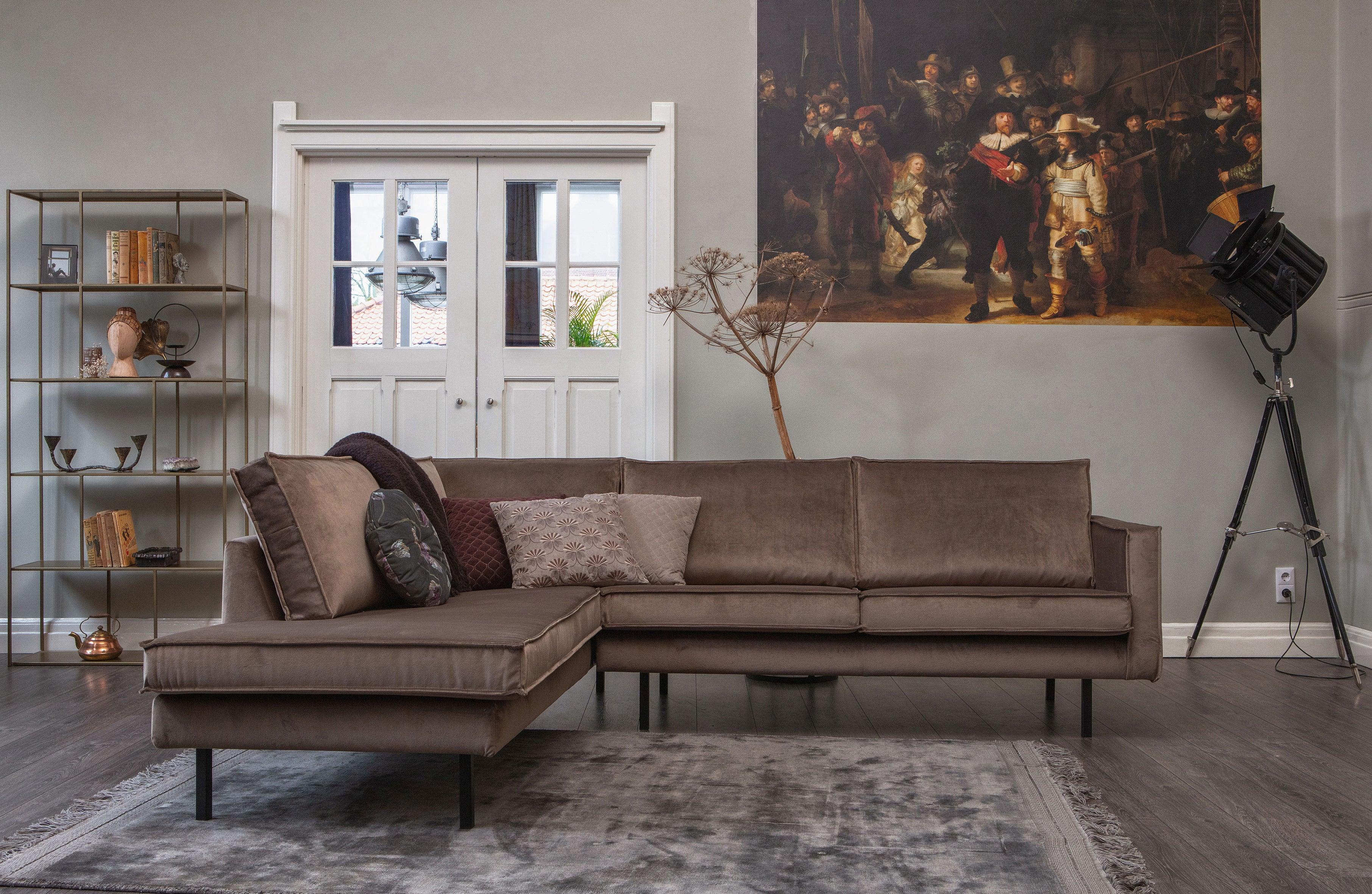 Sofa narożna aksamitna lewostronna RODEO taupe Be Pure Eye on Design