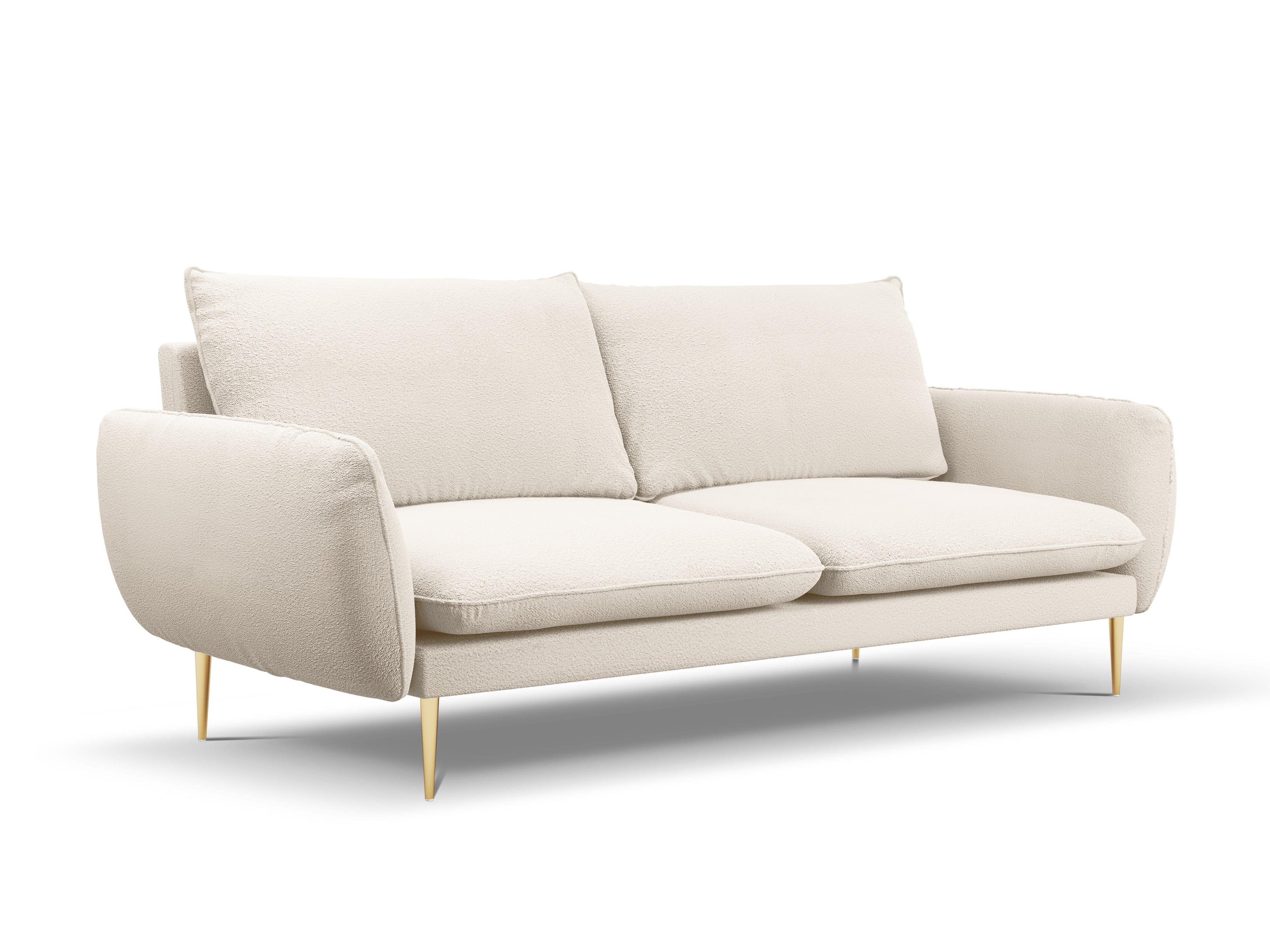 Sofa w tkaninie boucle 4-osobowa VIENNA beżowy ze złotą podstawą Cosmopolitan Design Eye on Design