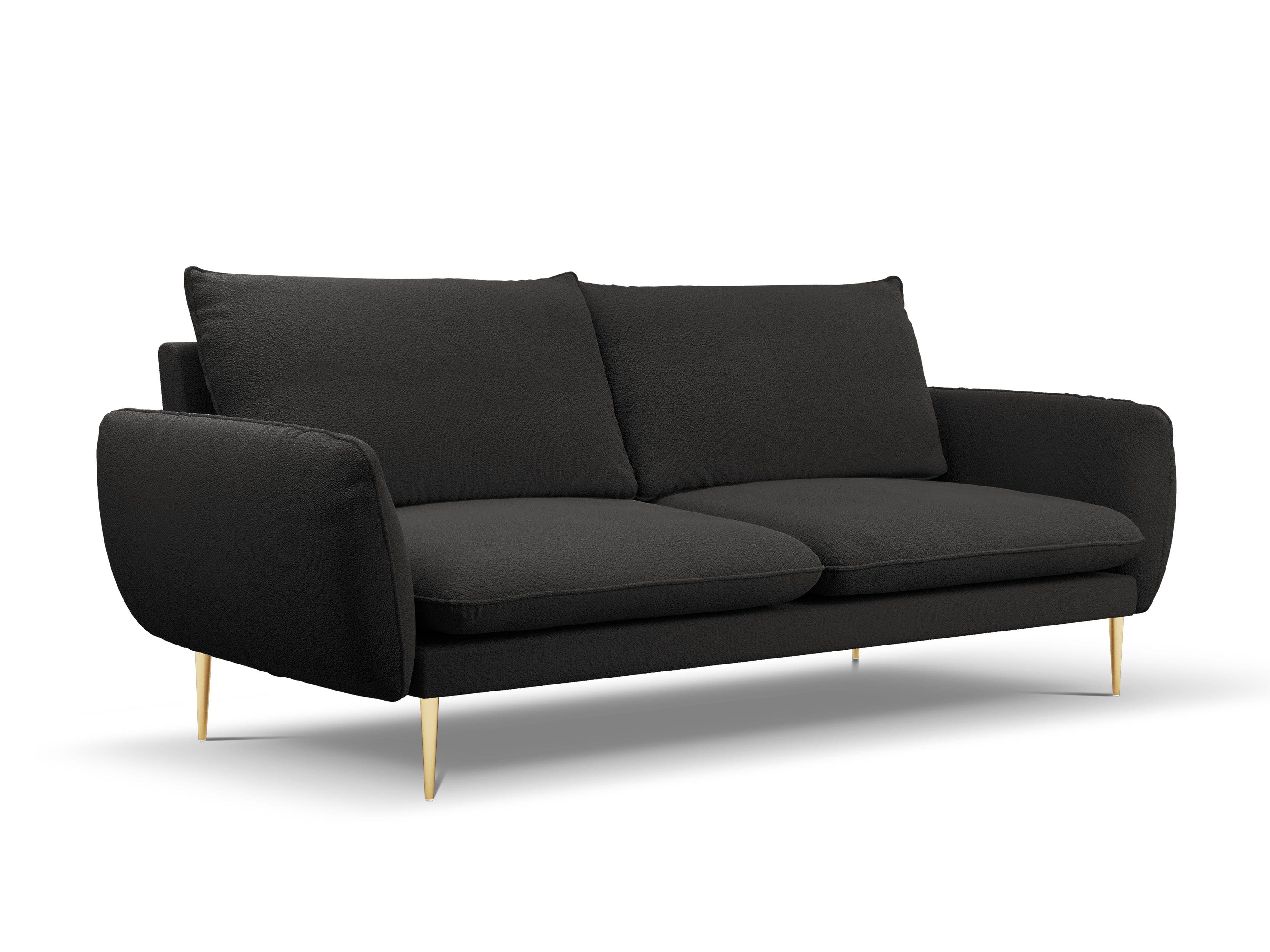 Sofa w tkaninie boucle 4-osobowa VIENNA czarny ze złotą podstawą Cosmopolitan Design Eye on Design