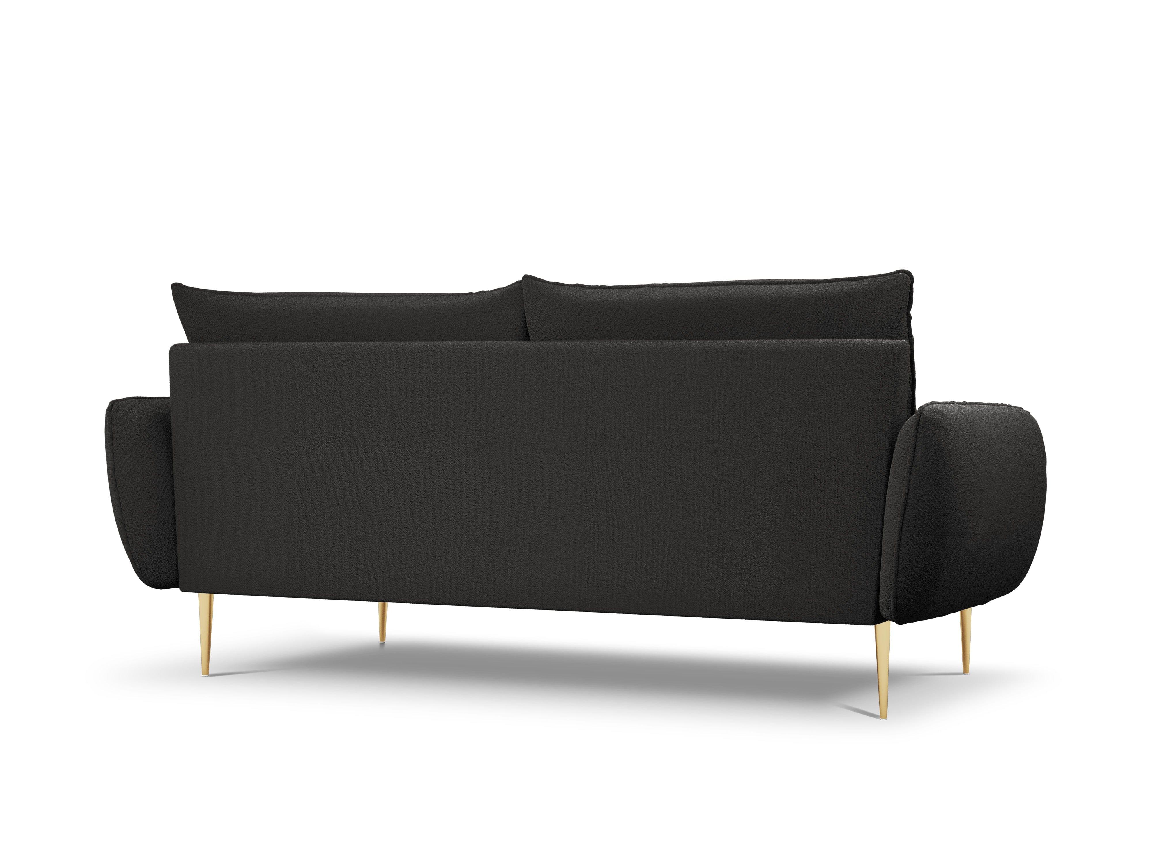 Sofa w tkaninie boucle 4-osobowa VIENNA czarny ze złotą podstawą Cosmopolitan Design Eye on Design