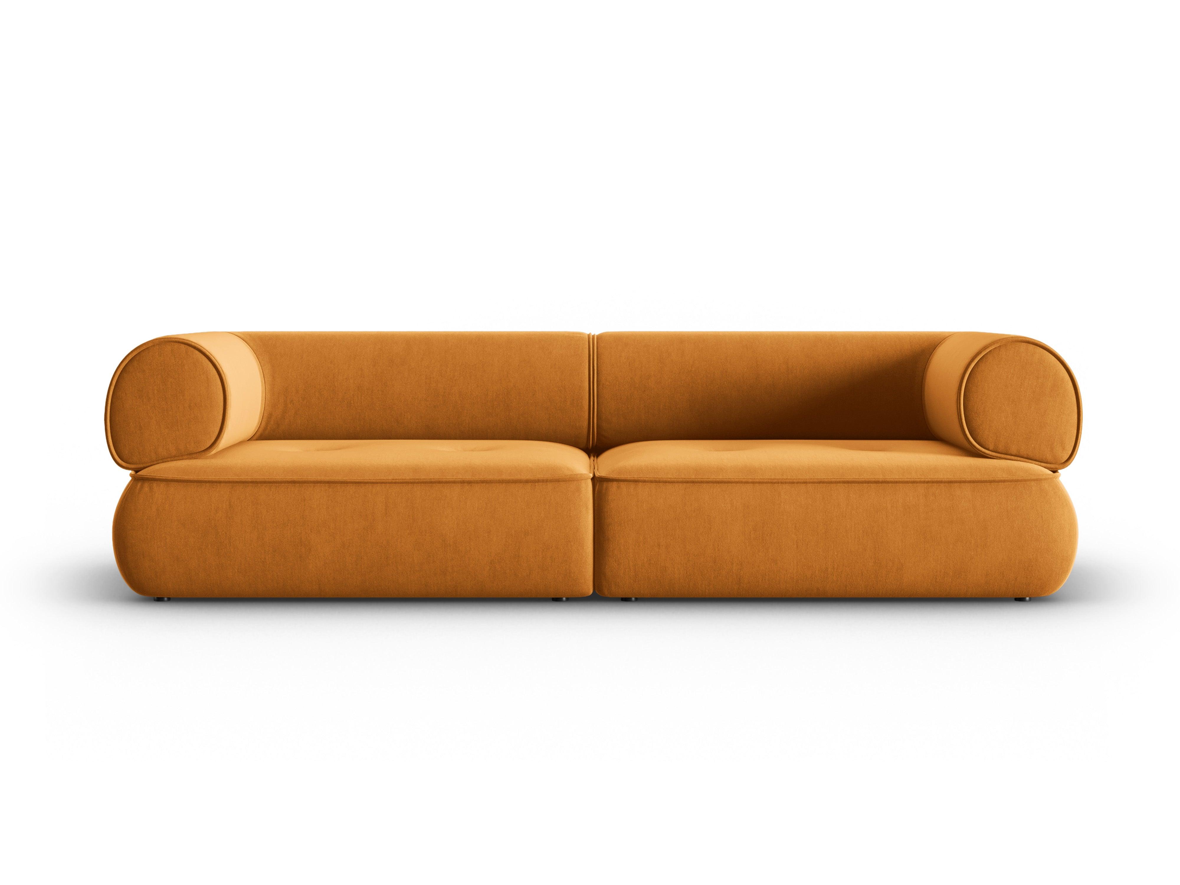 Sofa w tkaninie szenilowej 3-osobowa LILY musztardowy Maison Heritage Eye on Design