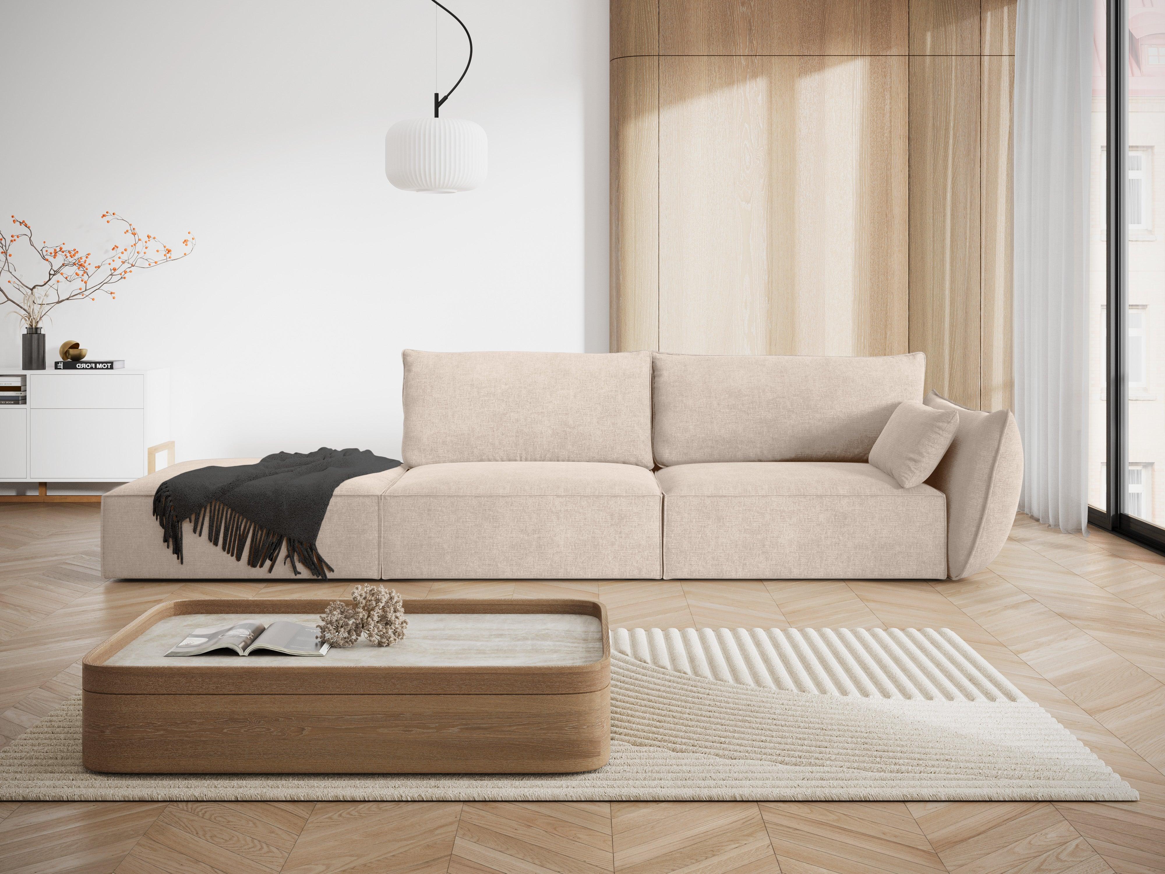 Sofa w tkaninie szenilowej lewostronna otwarta VANDA beżowy Mazzini Sofas Eye on Design