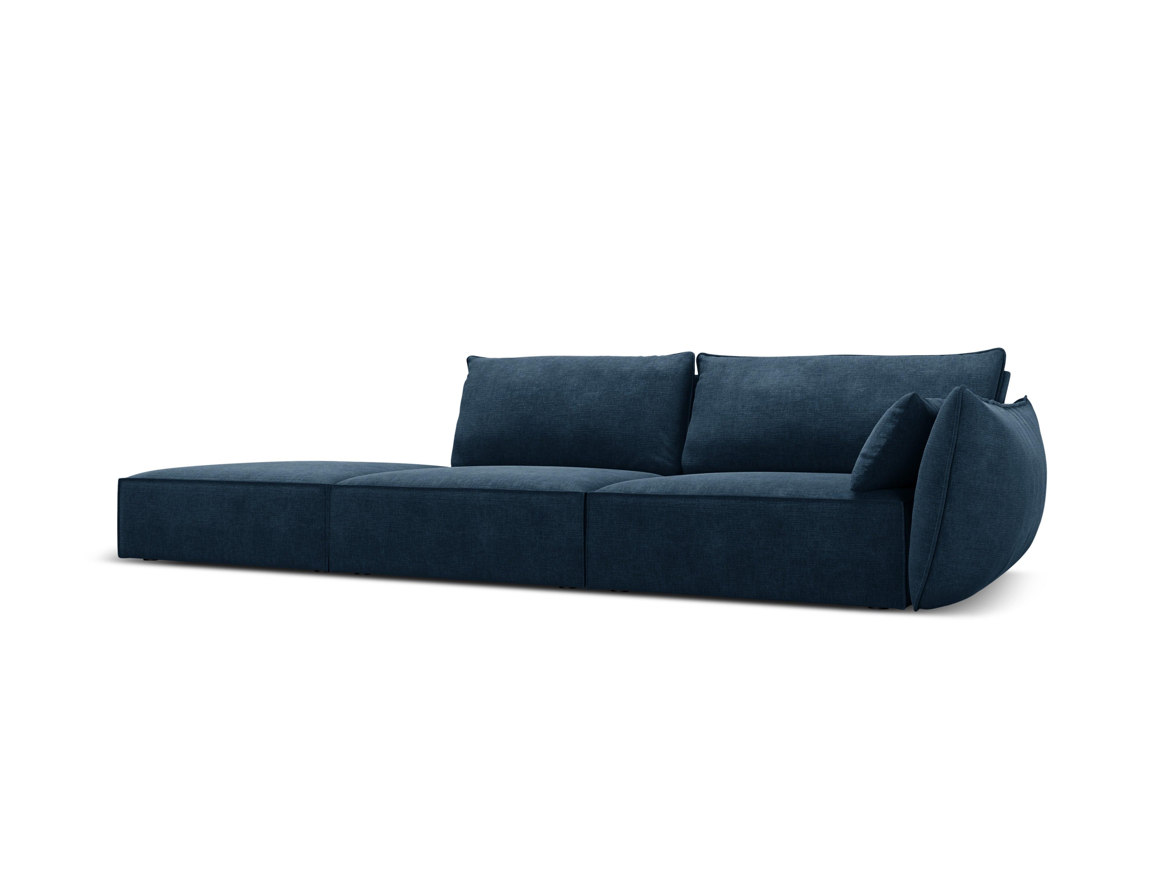 Sofa w tkaninie szenilowej lewostronna otwarta VANDA granat królewski Mazzini Sofas Eye on Design