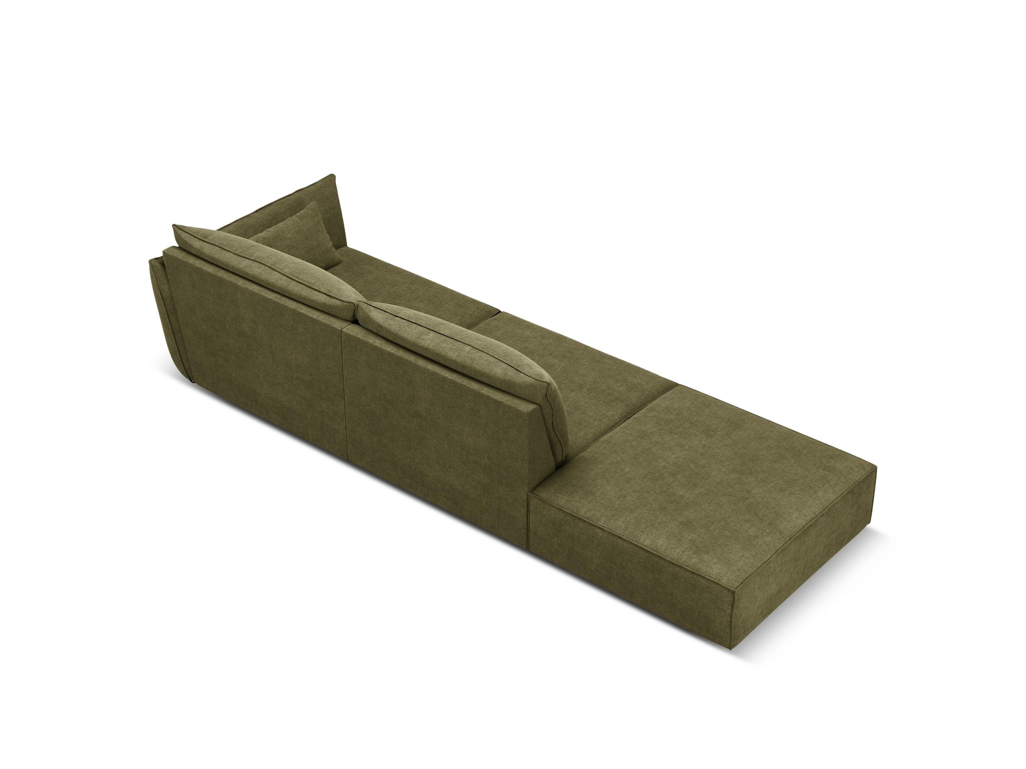 Sofa w tkaninie szenilowej lewostronna otwarta VANDA zielony Mazzini Sofas Eye on Design