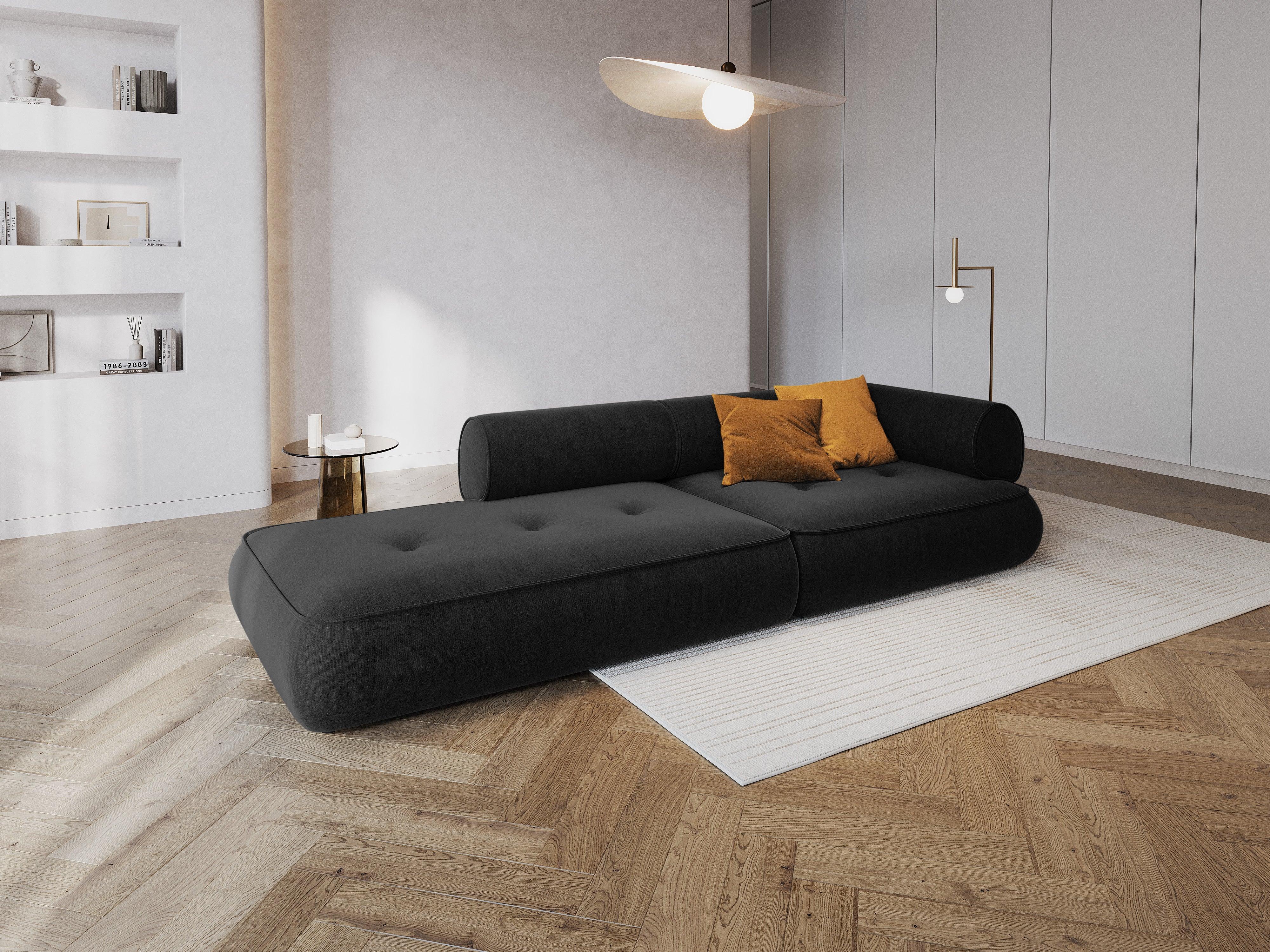 Sofa w tkaninie szenilowej otwarta lewostronna LILY antracytowy Maison Heritage Eye on Design