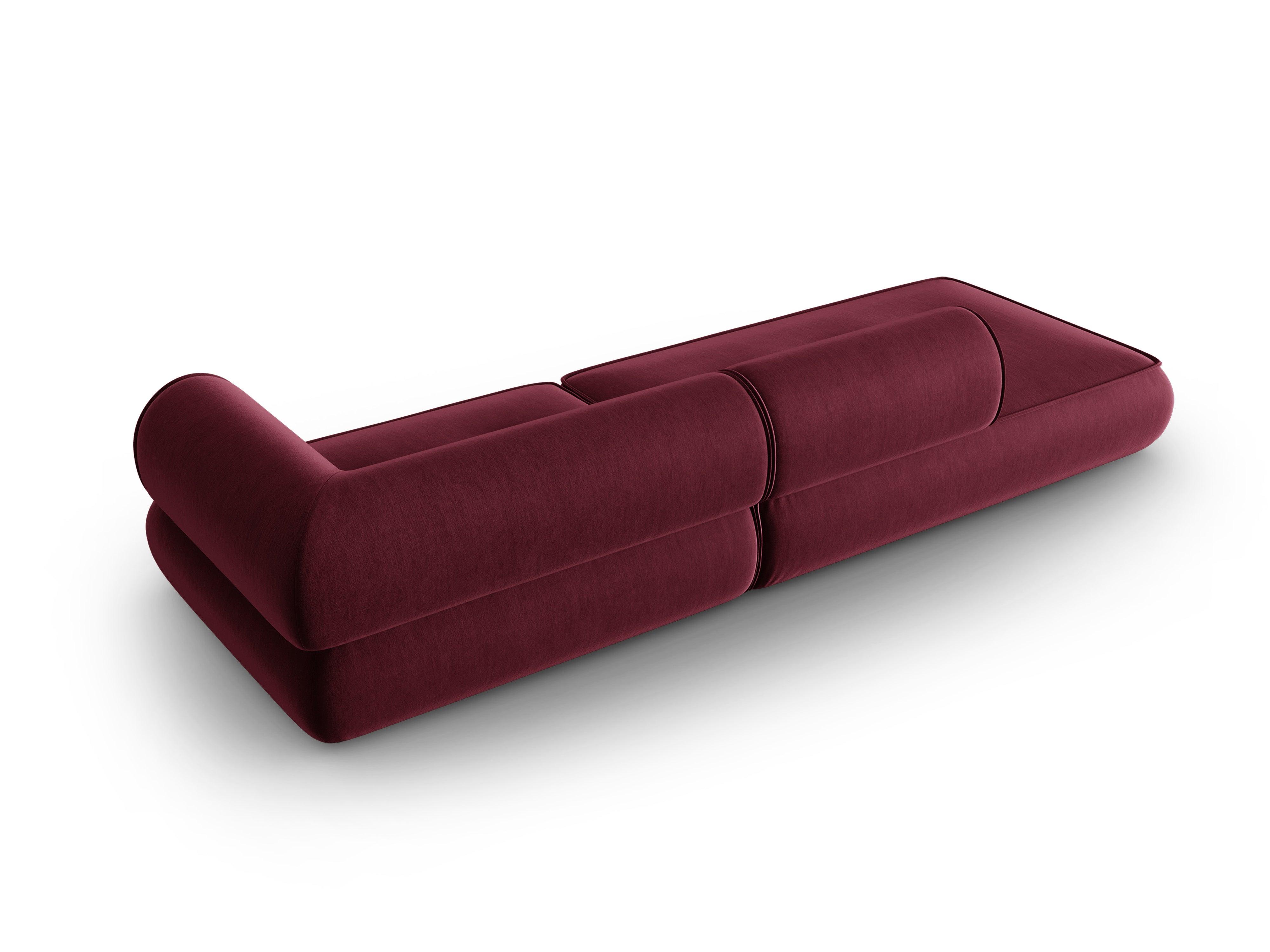 Sofa w tkaninie szenilowej otwarta lewostronna LILY burgundowy Maison Heritage Eye on Design