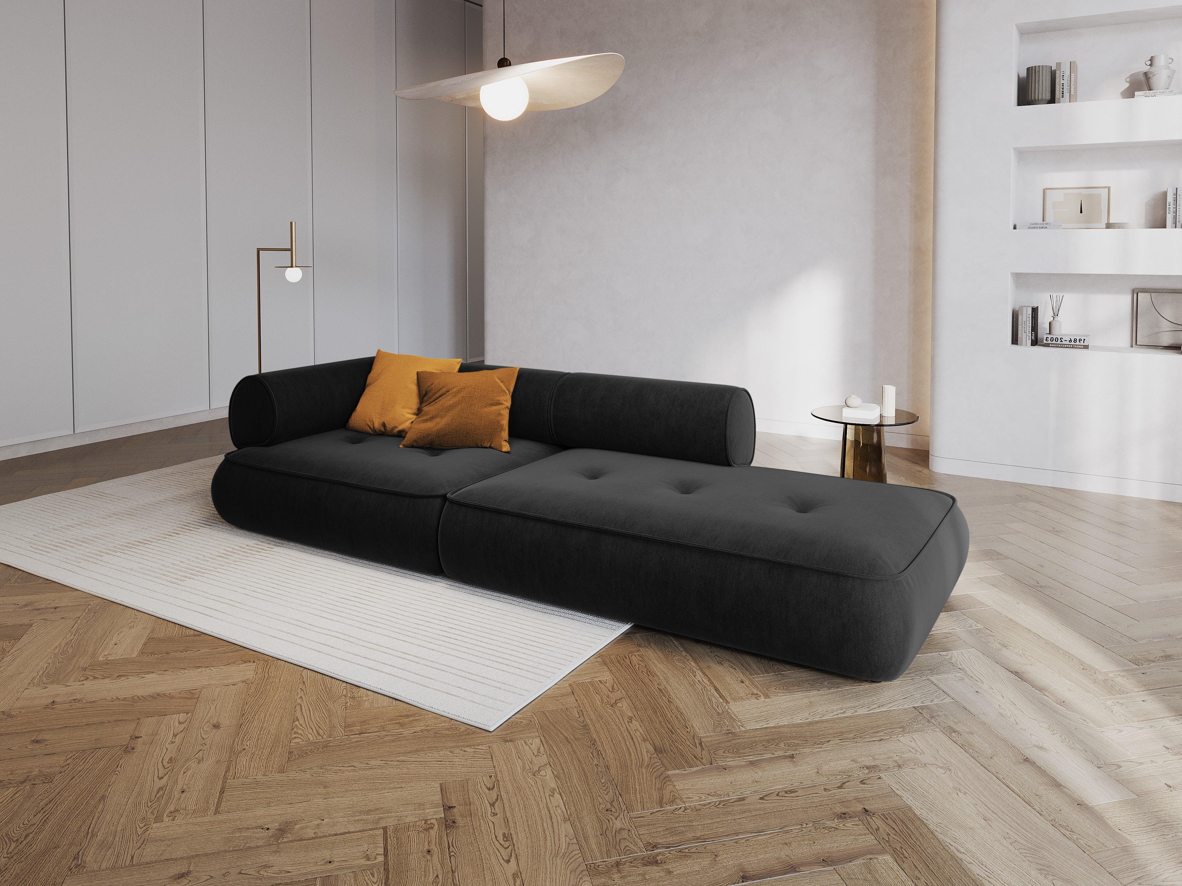 Sofa w tkaninie szenilowej otwarta prawostronna LILY antracytowy Maison Heritage Eye on Design