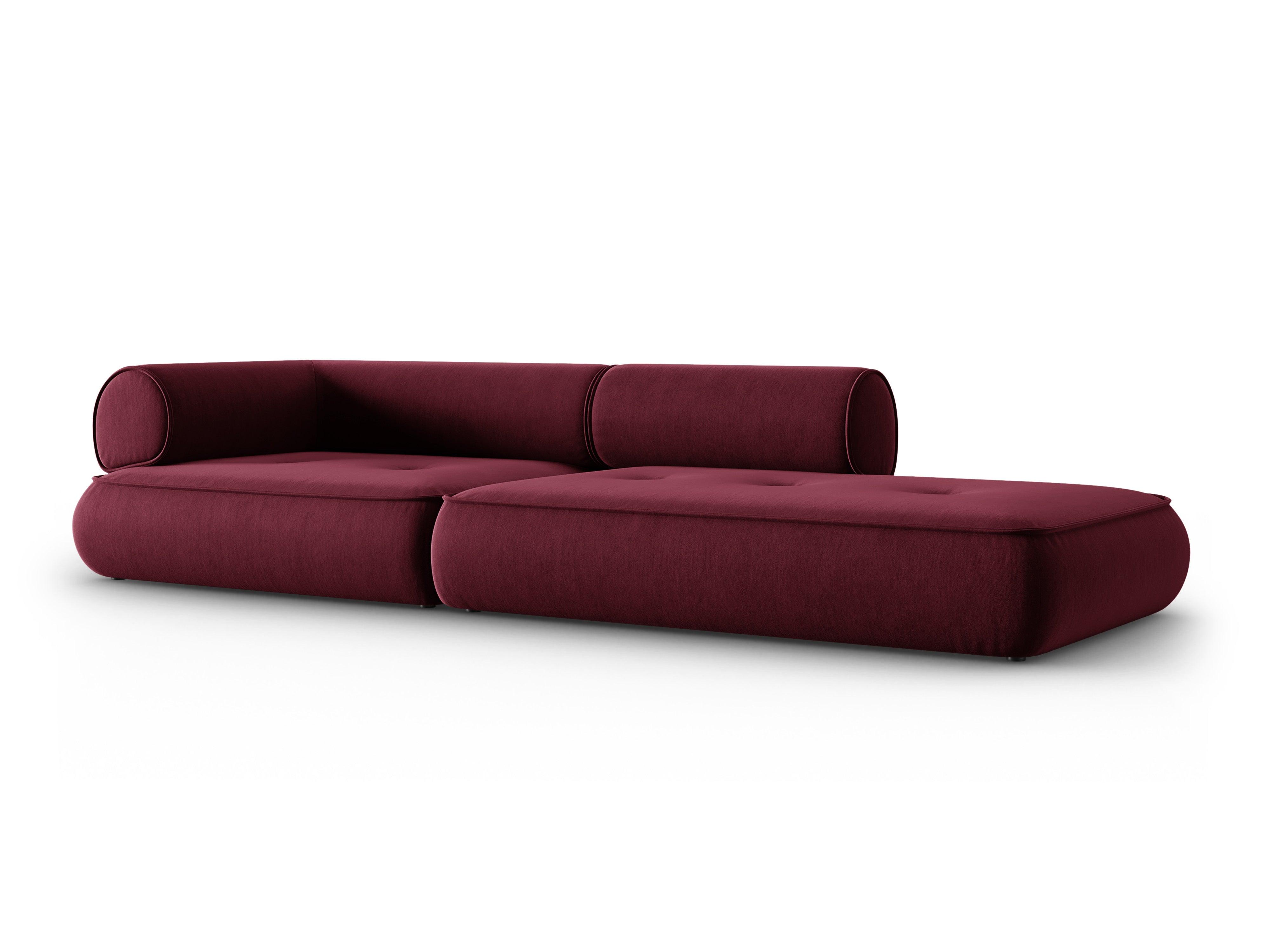 Sofa w tkaninie szenilowej otwarta prawostronna LILY burgundowy Maison Heritage Eye on Design