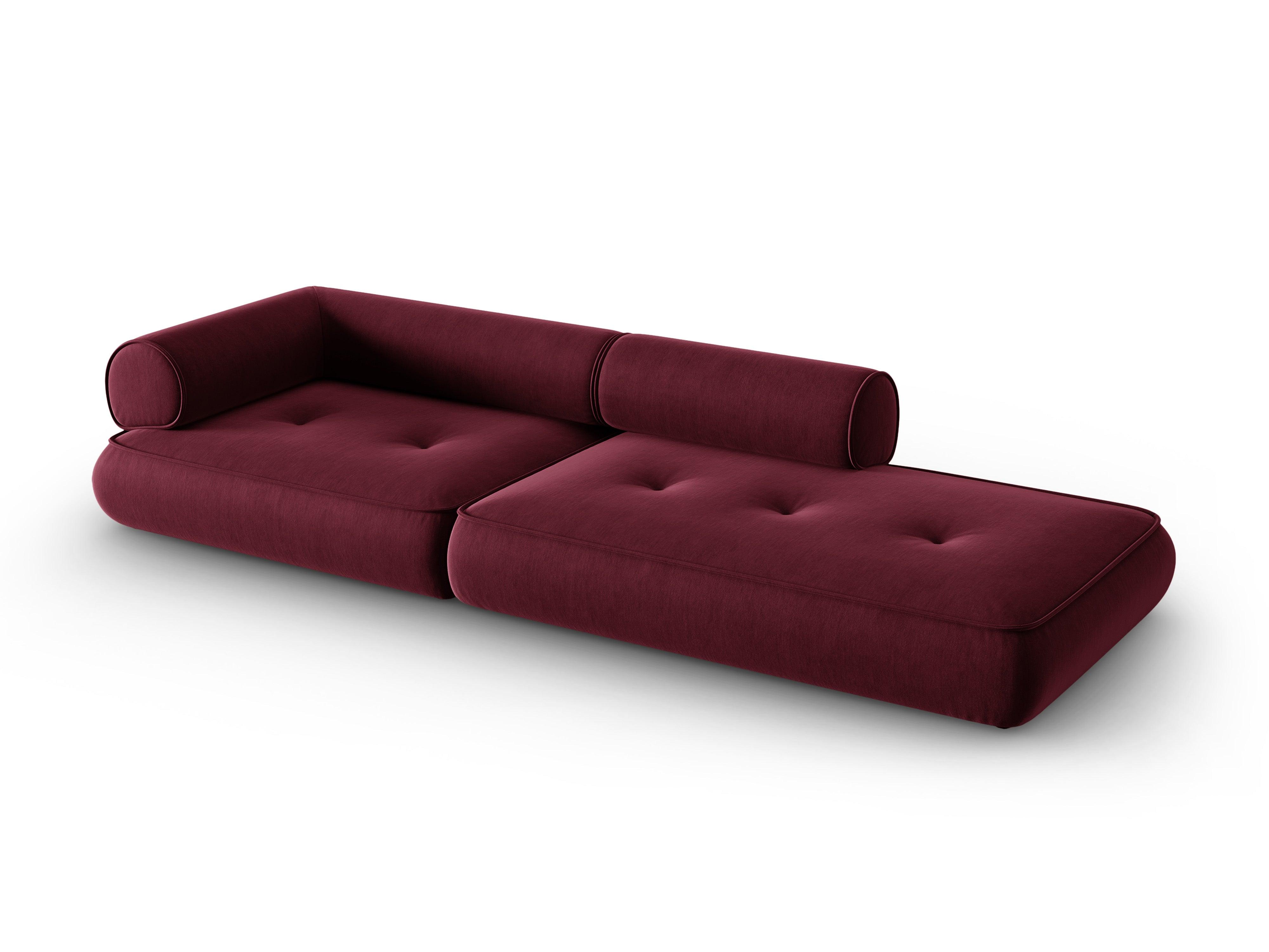 Sofa w tkaninie szenilowej otwarta prawostronna LILY burgundowy Maison Heritage Eye on Design