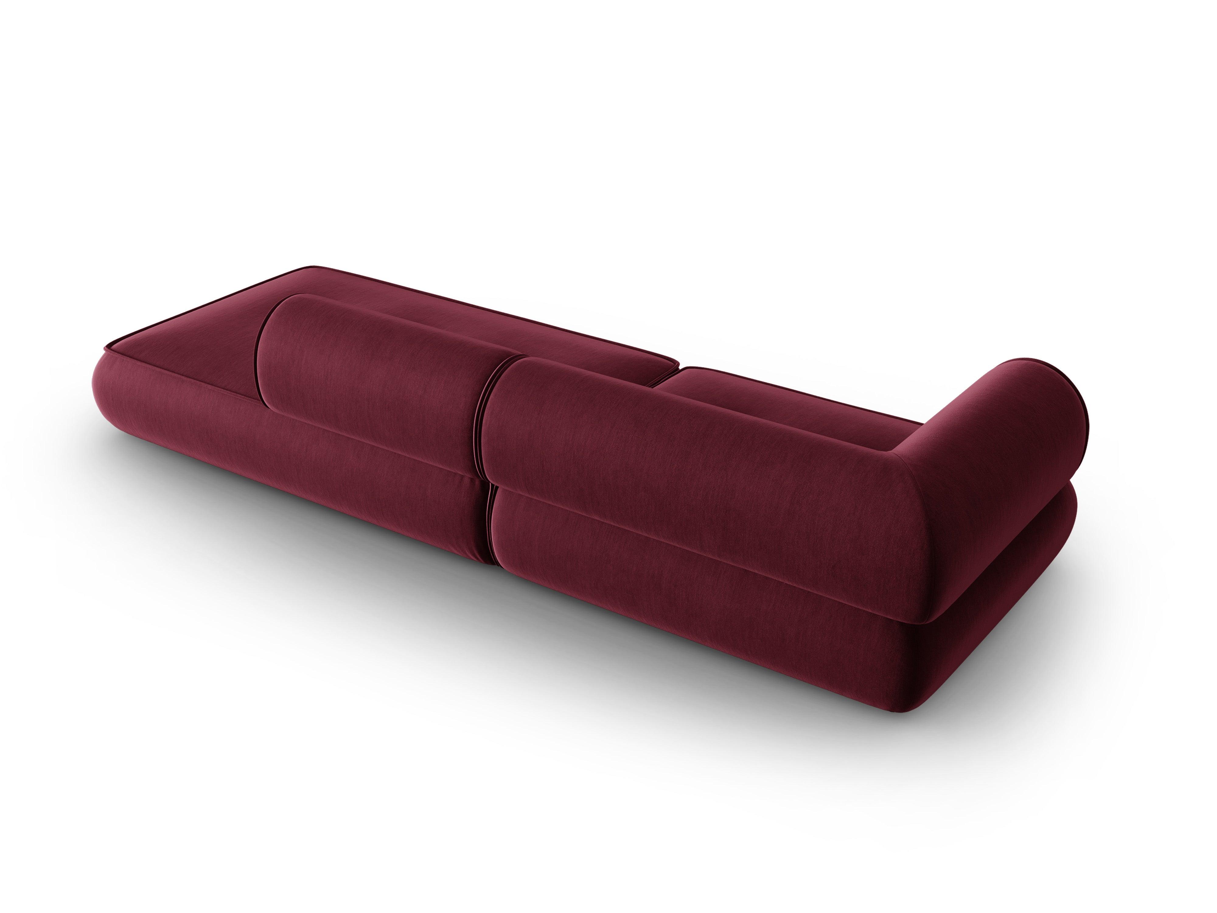 Sofa w tkaninie szenilowej otwarta prawostronna LILY burgundowy Maison Heritage Eye on Design