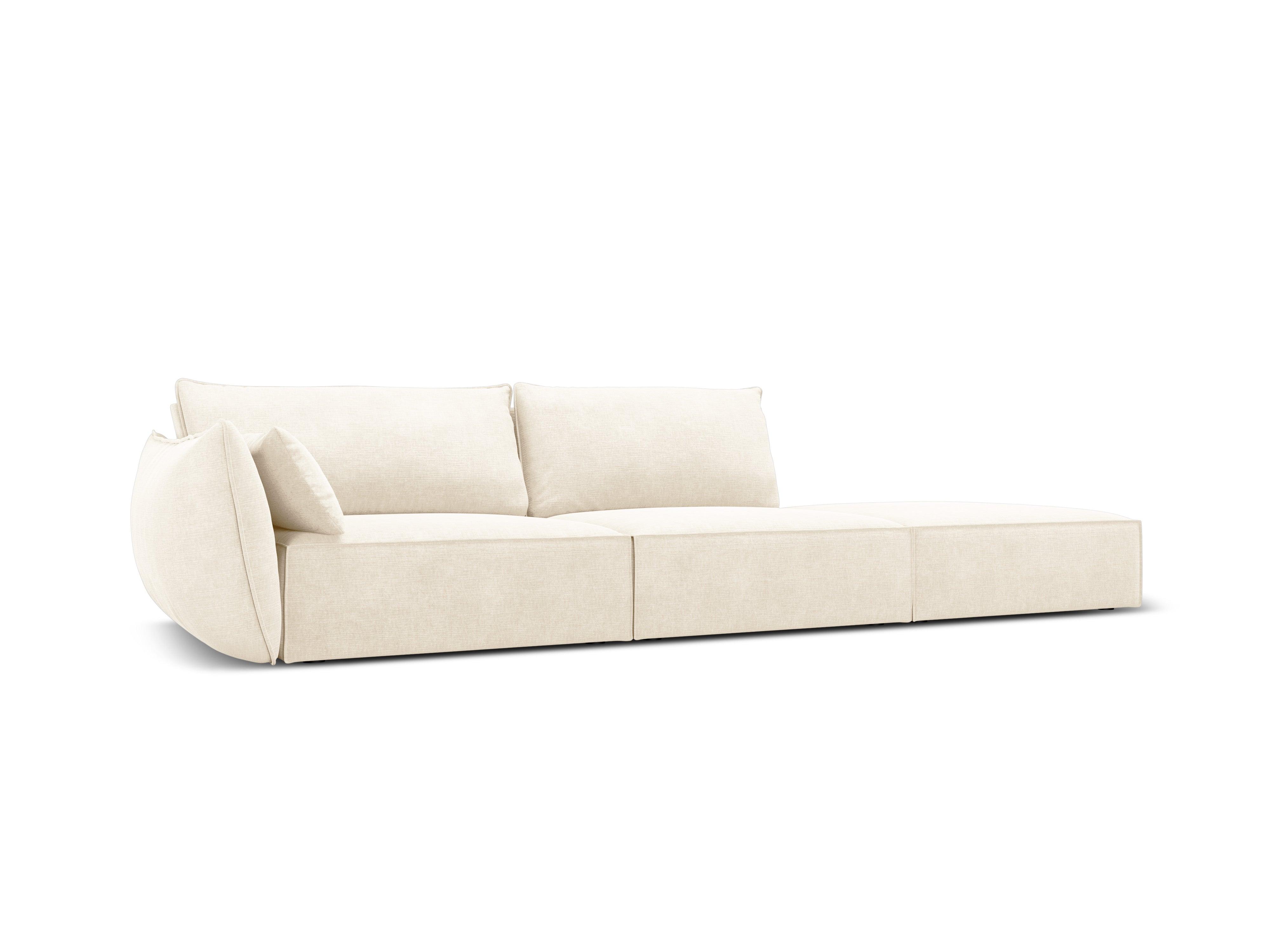 Sofa w tkaninie szenilowej prawostronna otwarta VANDA jasnobeżowy Mazzini Sofas Eye on Design