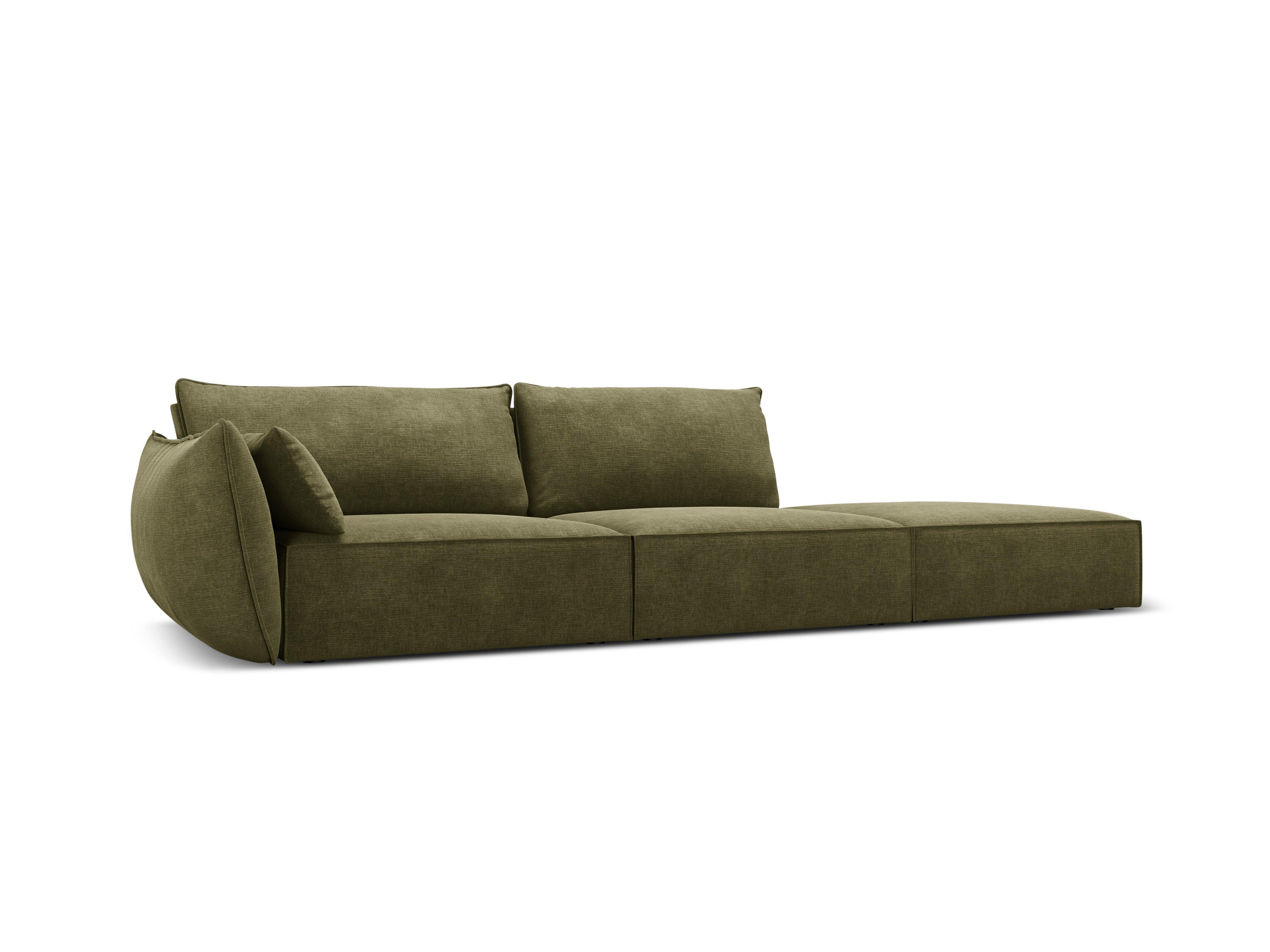 Sofa w tkaninie szenilowej prawostronna otwarta VANDA zielony Mazzini Sofas Eye on Design