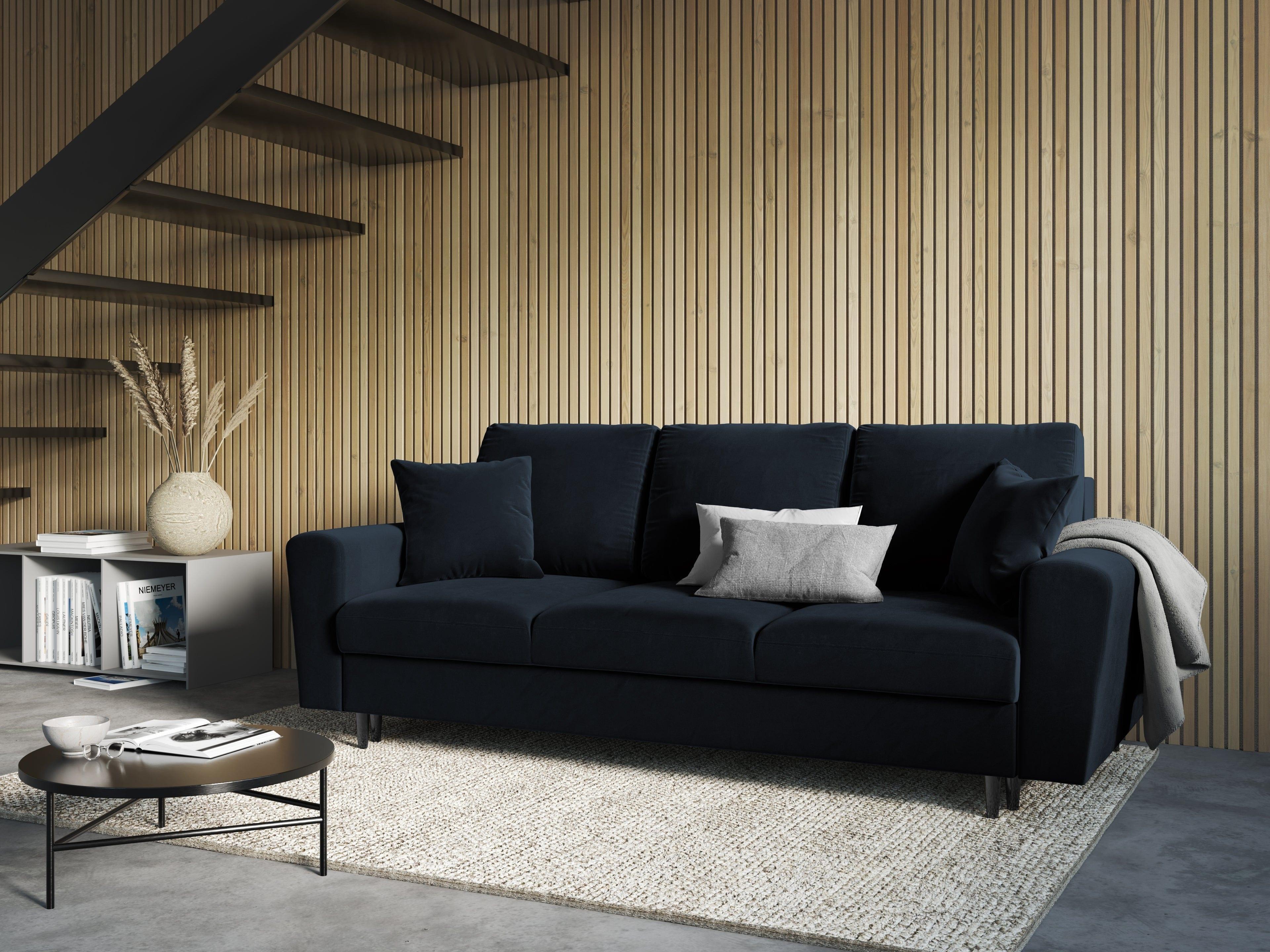 Sofa z funkcją spania KYOTO ciemnoniebieski z czarną podstawą Cosmopolitan Design Eye on Design