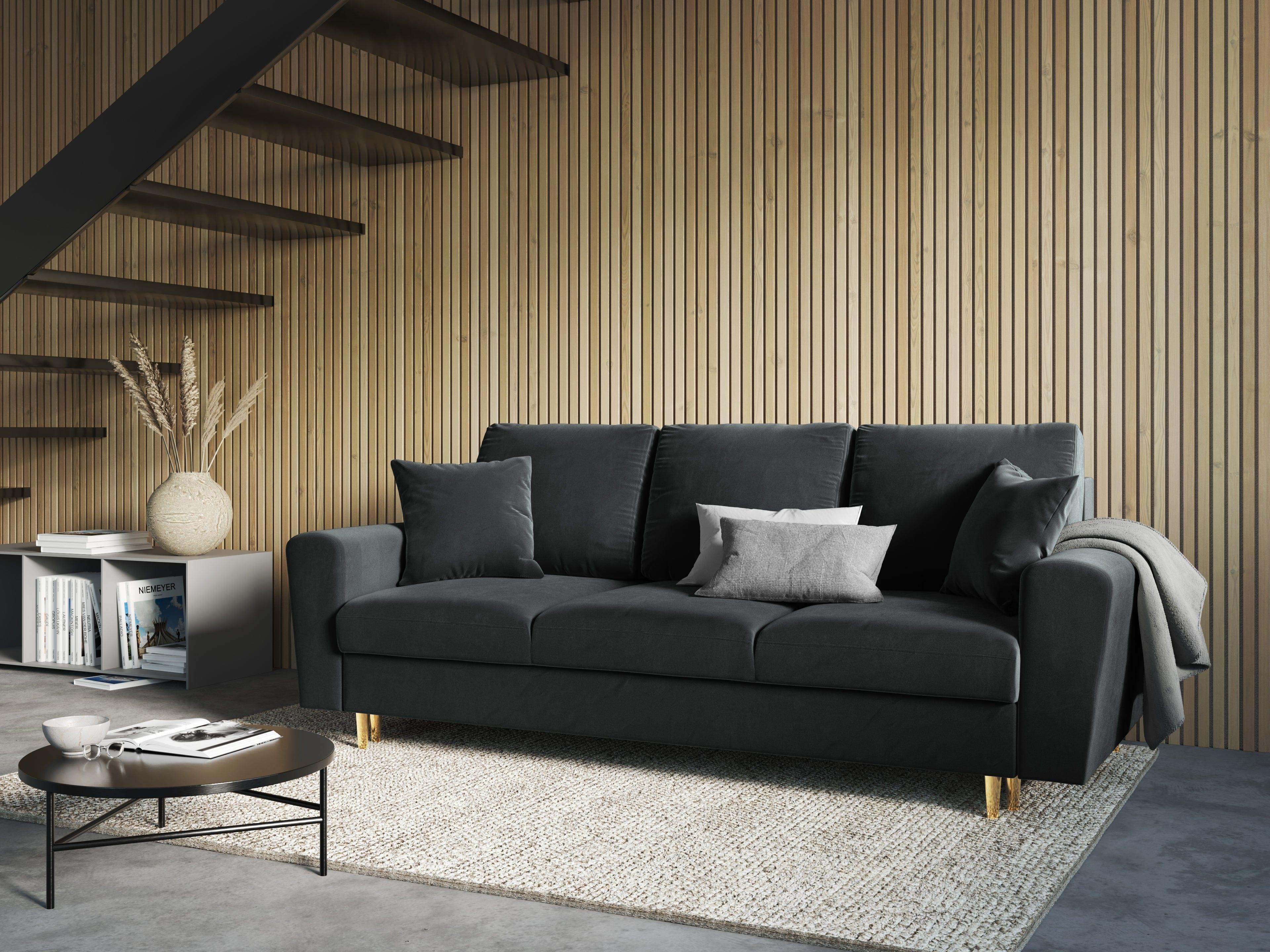 Sofa z funkcją spania KYOTO ciemnoszary ze złotą podstawą Cosmopolitan Design Eye on Design