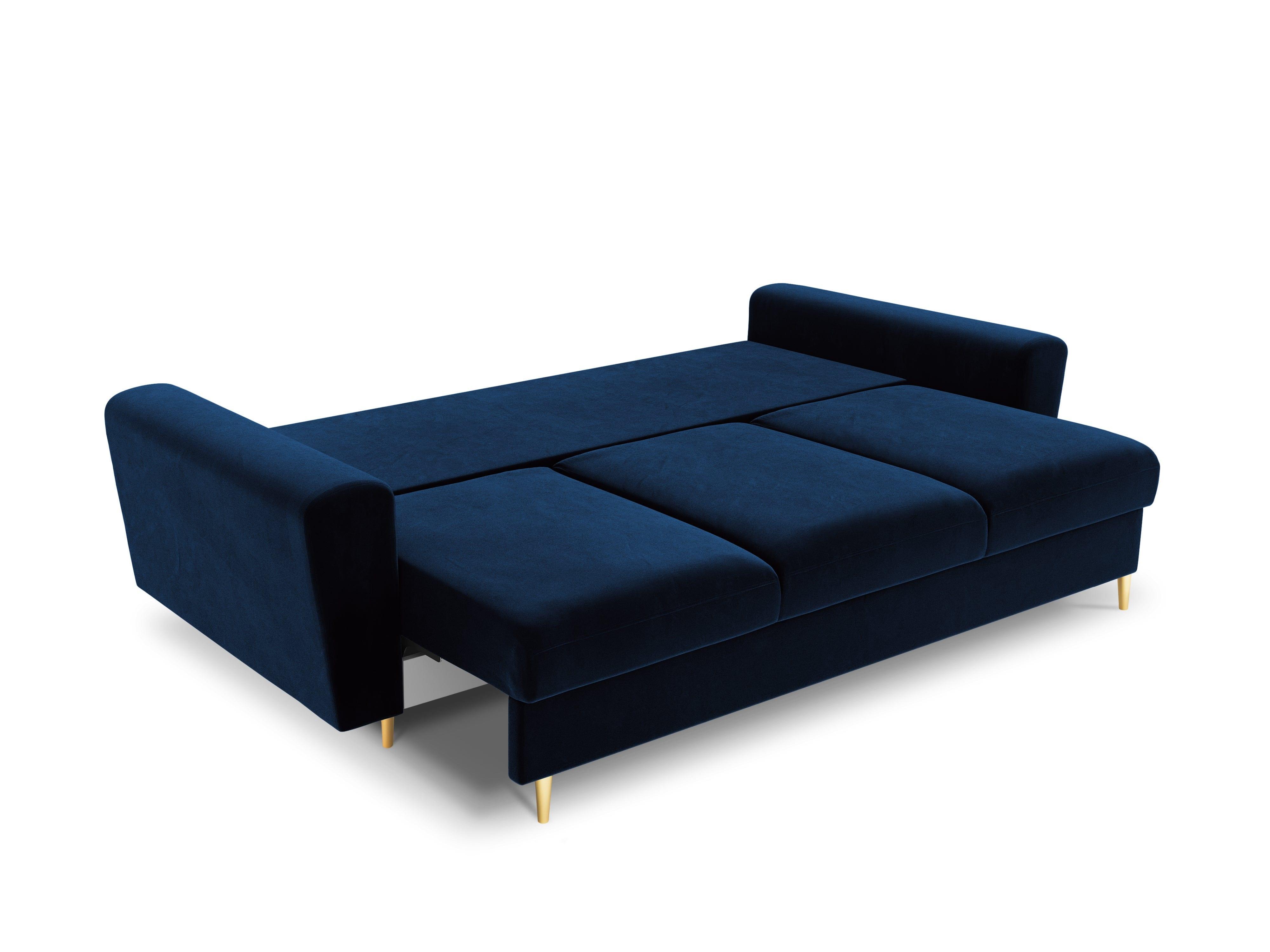 Sofa z funkcją spania KYOTO niebieski ze złotą podstawą Cosmopolitan Design Eye on Design