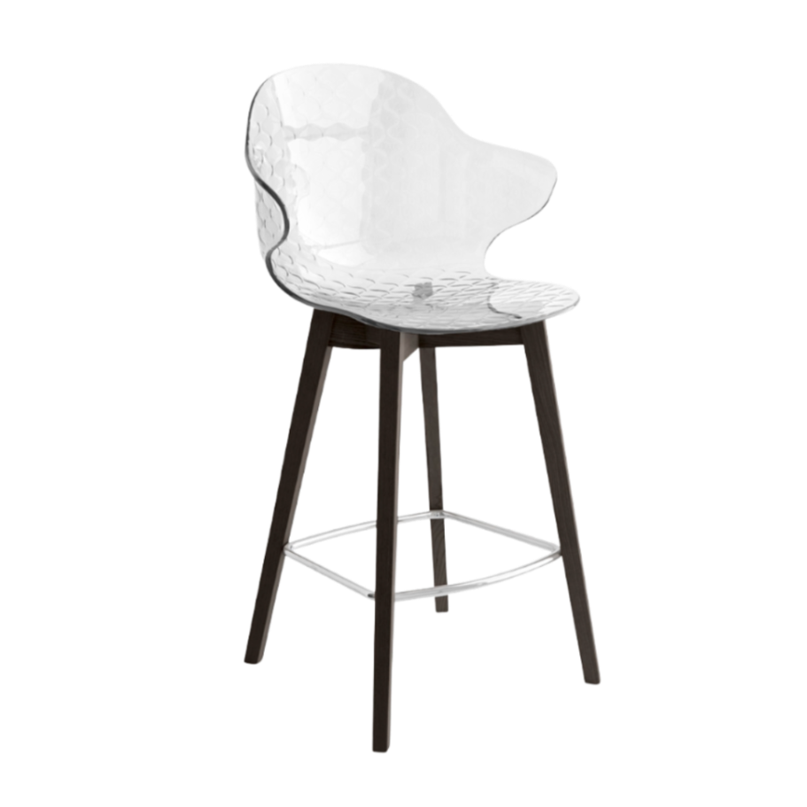 Barkruk SAINT TROPEZ met transparante zitting en donkere houten basis