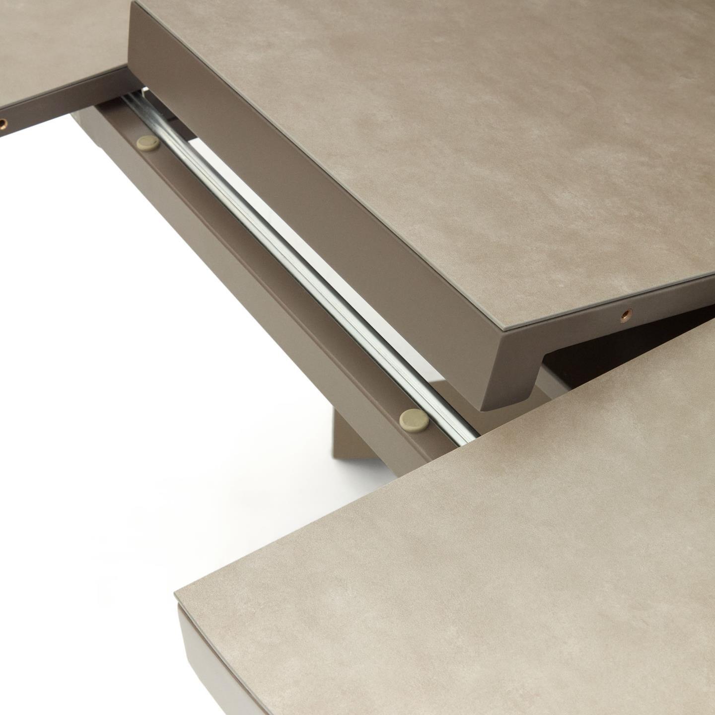 Stół rozkładany okrągły VASHTI porcelanowy blat z brązową podstawą La Forma Eye on Design