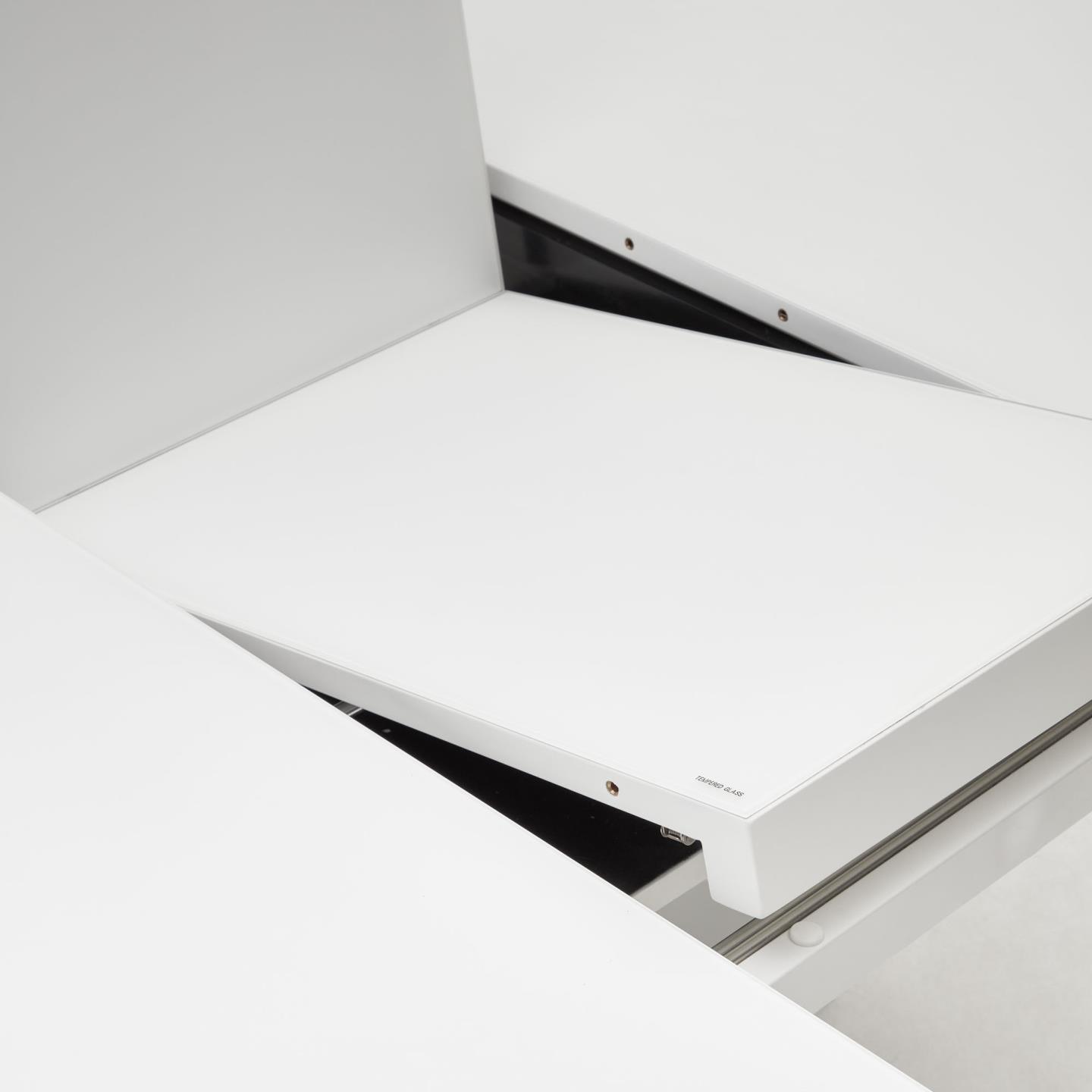 Stół rozkładany okrągły VASHTI szklany blat z białą podstawą La Forma Eye on Design