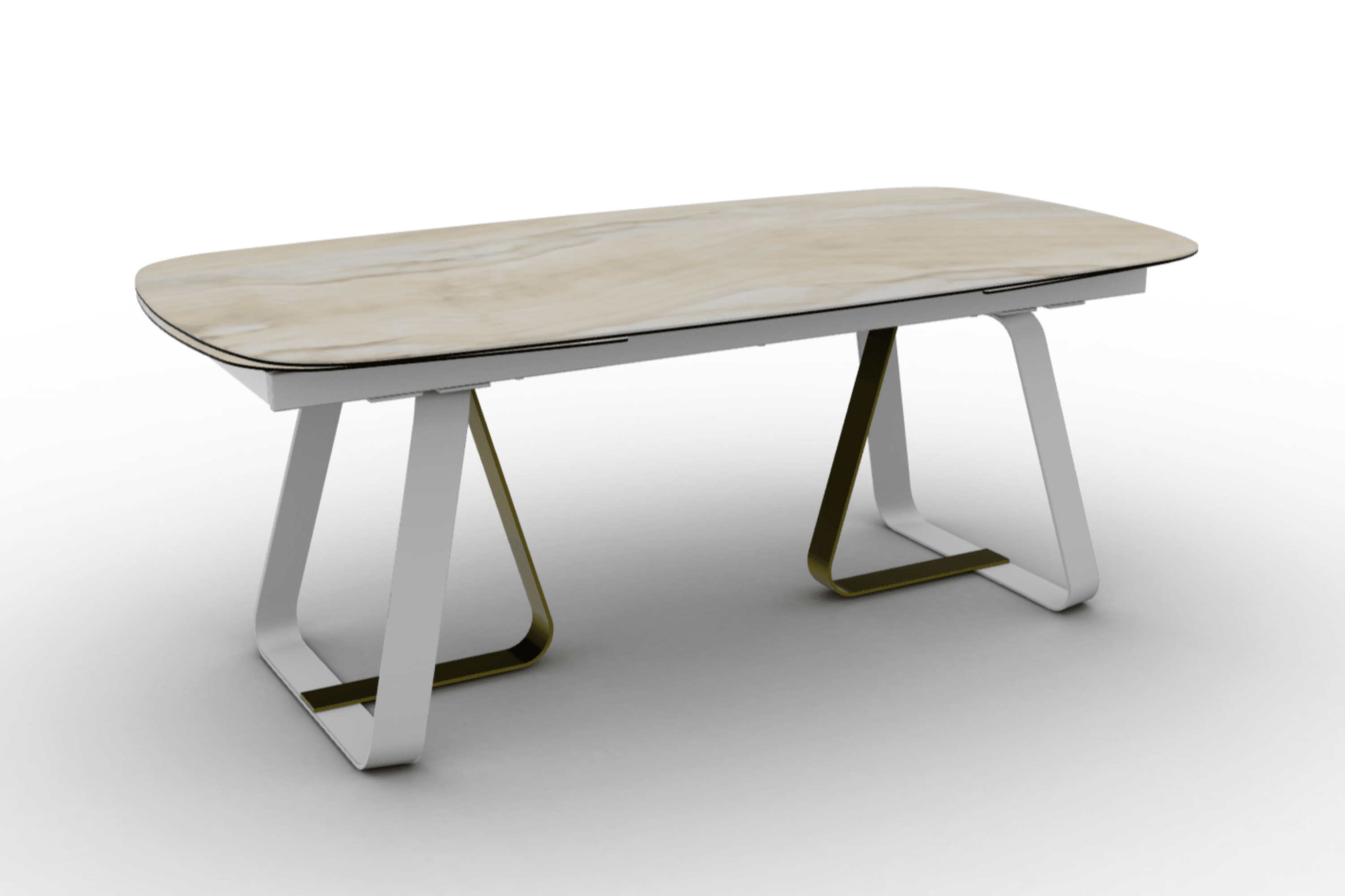 Stół rozkładany SUNSHINE piaskowy marmur Calligaris matowa biel matowy mosiądz Eye on Design