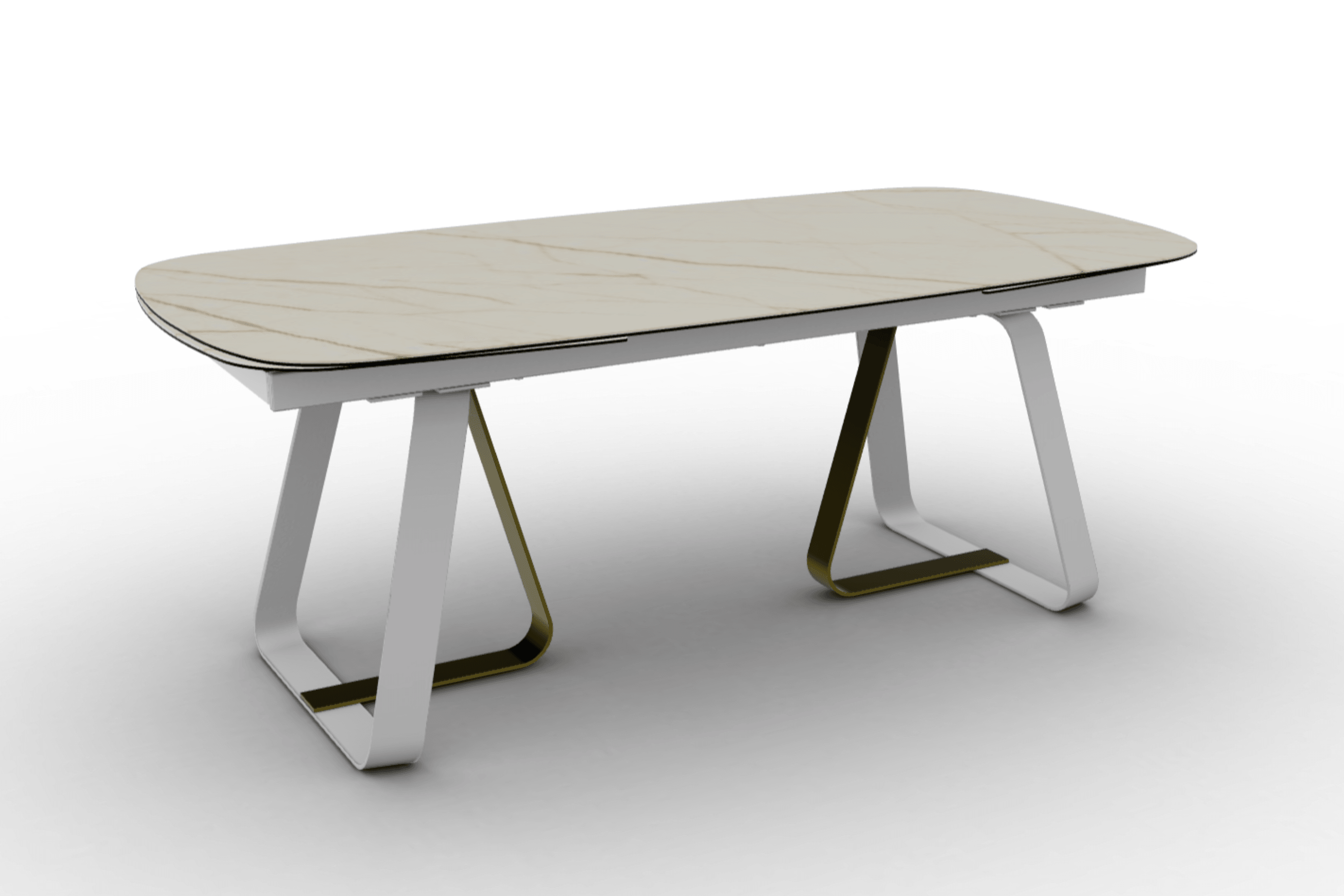 Stół rozkładany SUNSHINE złoty marmur Calligaris matowa biel matowy mosiądz Eye on Design