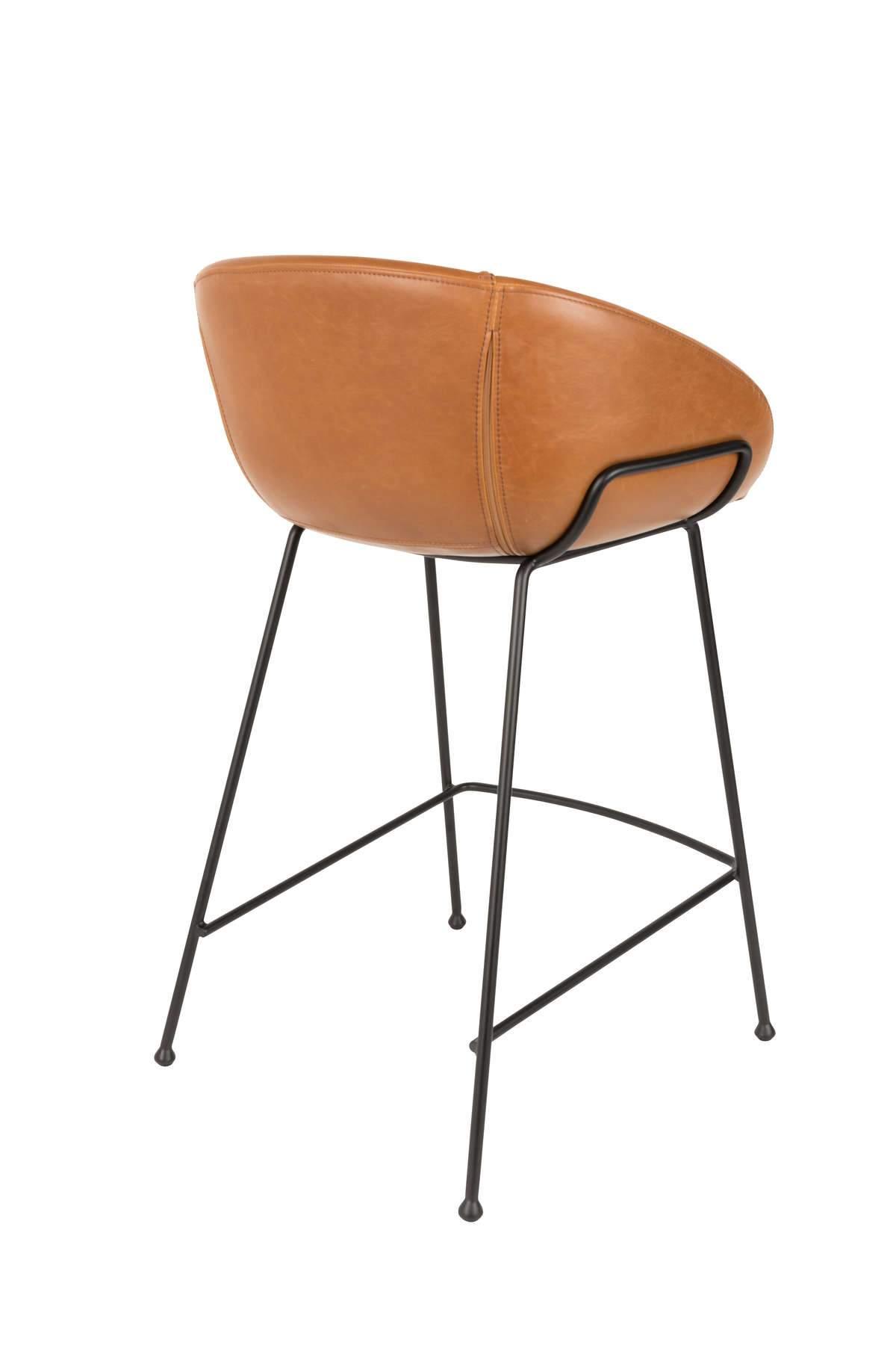 Stołek barowy niski FESTON ekoskóra brązowy Zuiver Eye on Design