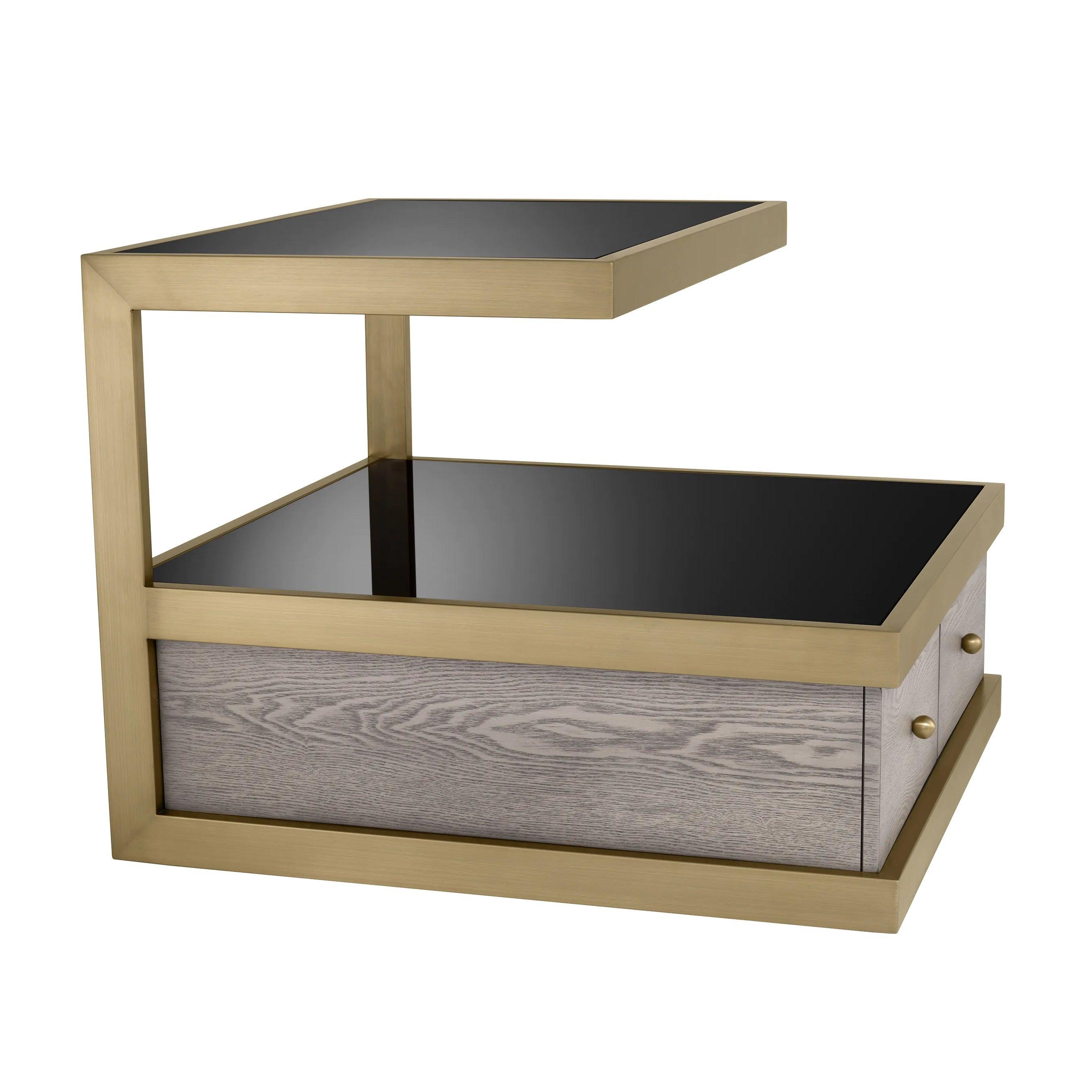 Stolik boczny KUBOA czarne szkło z szczotkowanym mosiądzem Eichholtz Eye on Design