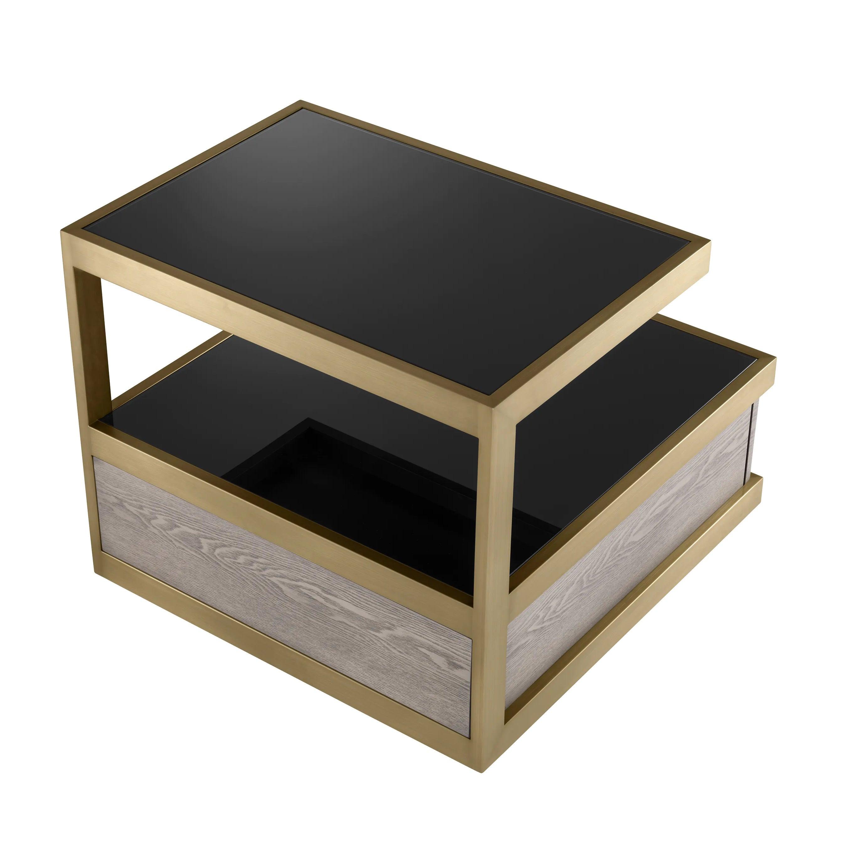 Stolik boczny KUBOA czarne szkło z szczotkowanym mosiądzem Eichholtz Eye on Design