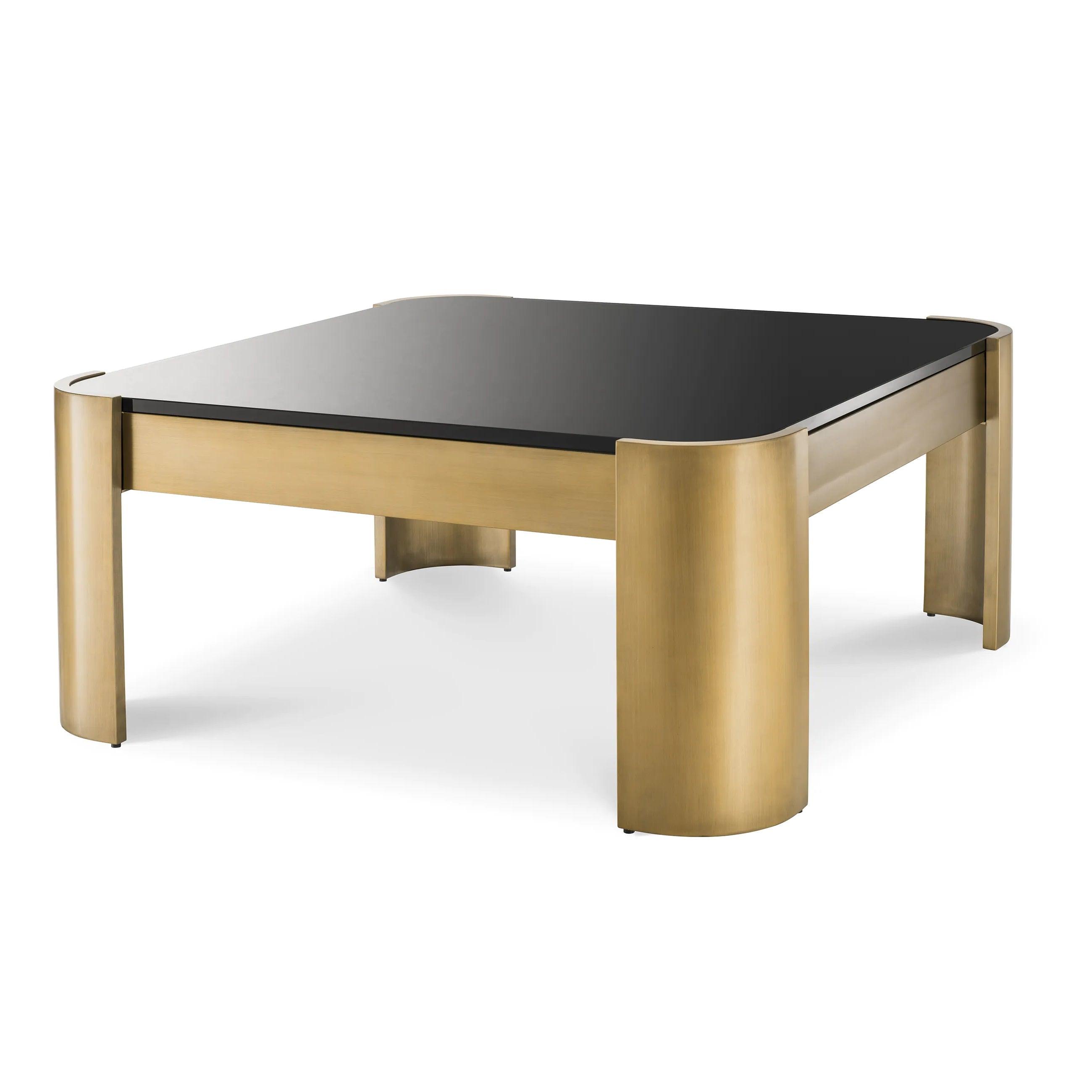 Stolik kawowy COURRIER czarne szkło z mosiężną podstawą Eichholtz Eye on Design