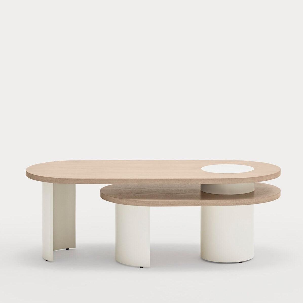Stolik kawowy NORI beżowy z drewnianym blatem Teulat Eye on Design