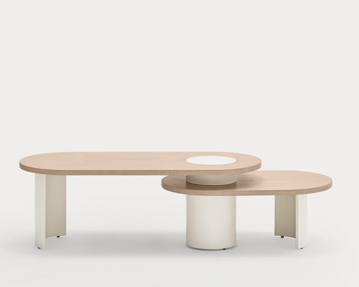 Stolik kawowy NORI beżowy z drewnianym blatem Teulat Eye on Design