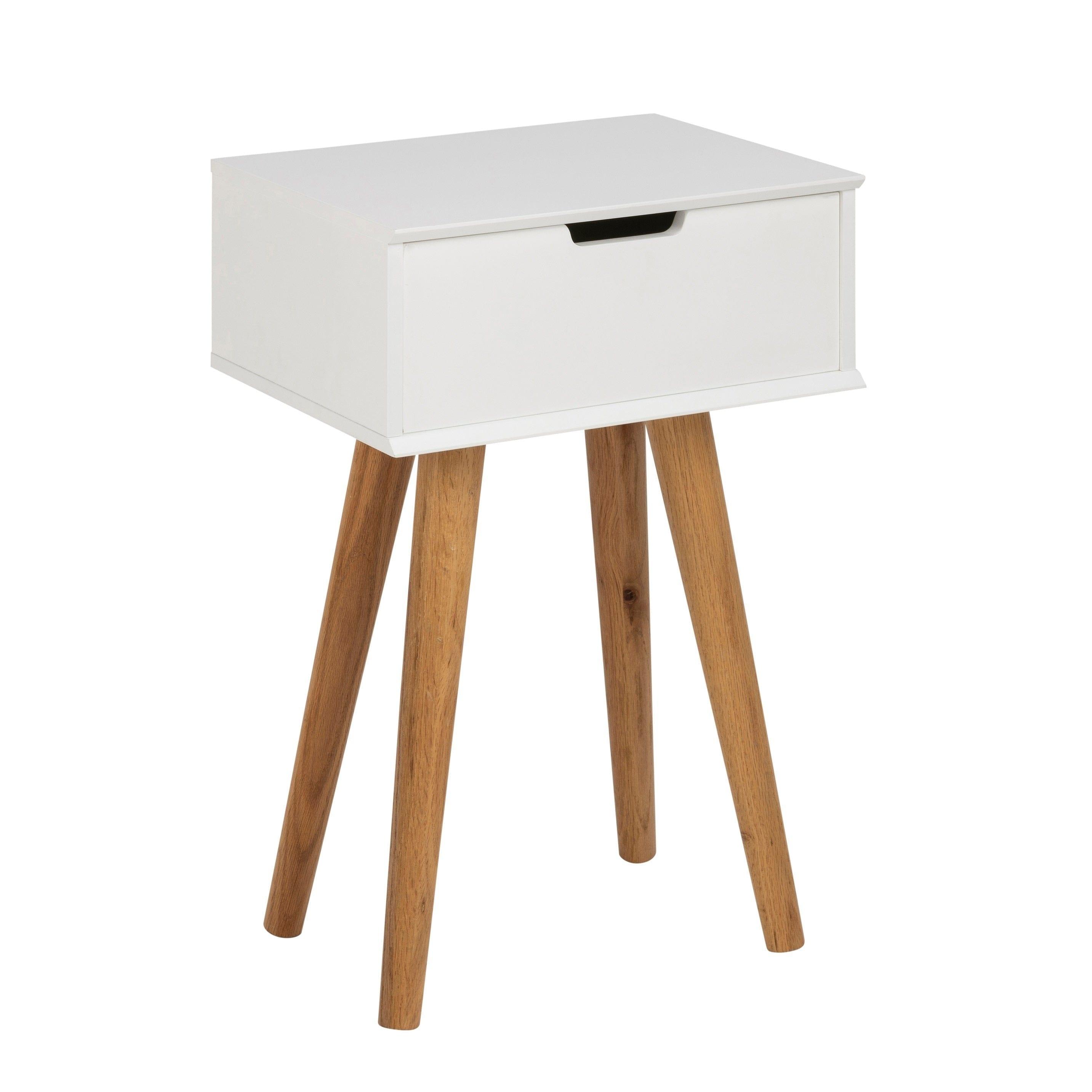 Stolik nocny z drewnianą podstawą MITRA biały Home Essentials Eye on Design