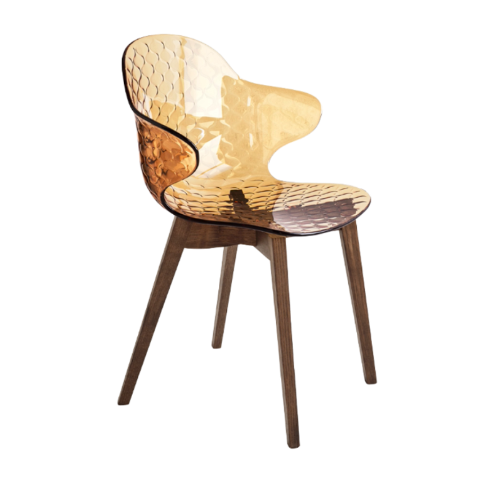 Stoel SAINT TROPEZ met bruin zitvlak en donkere houten basis