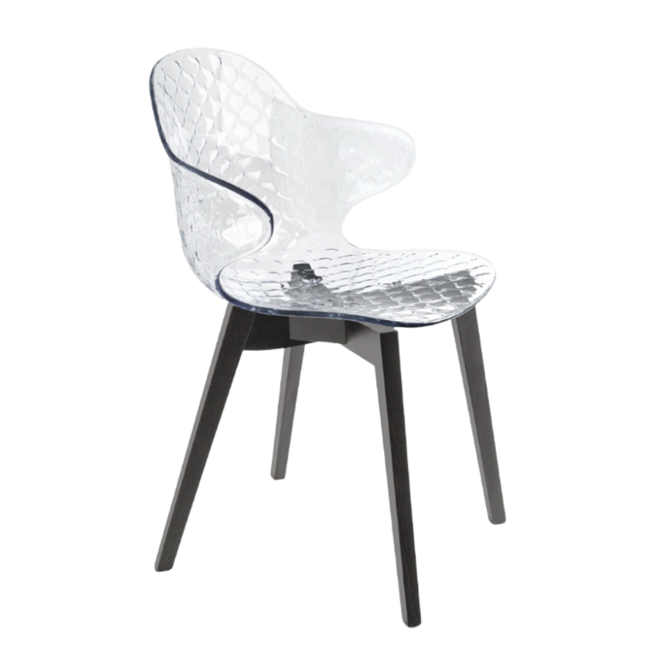 Stuhl SAINT TROPEZ mit transparentem Sitz und grauem Holzgestell