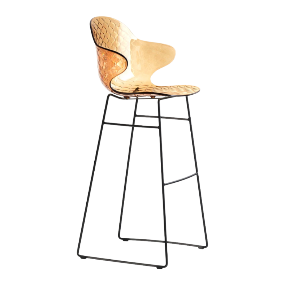 Bar Stool SAINT TROPEZ with Brown Seat and Black Metal Base
