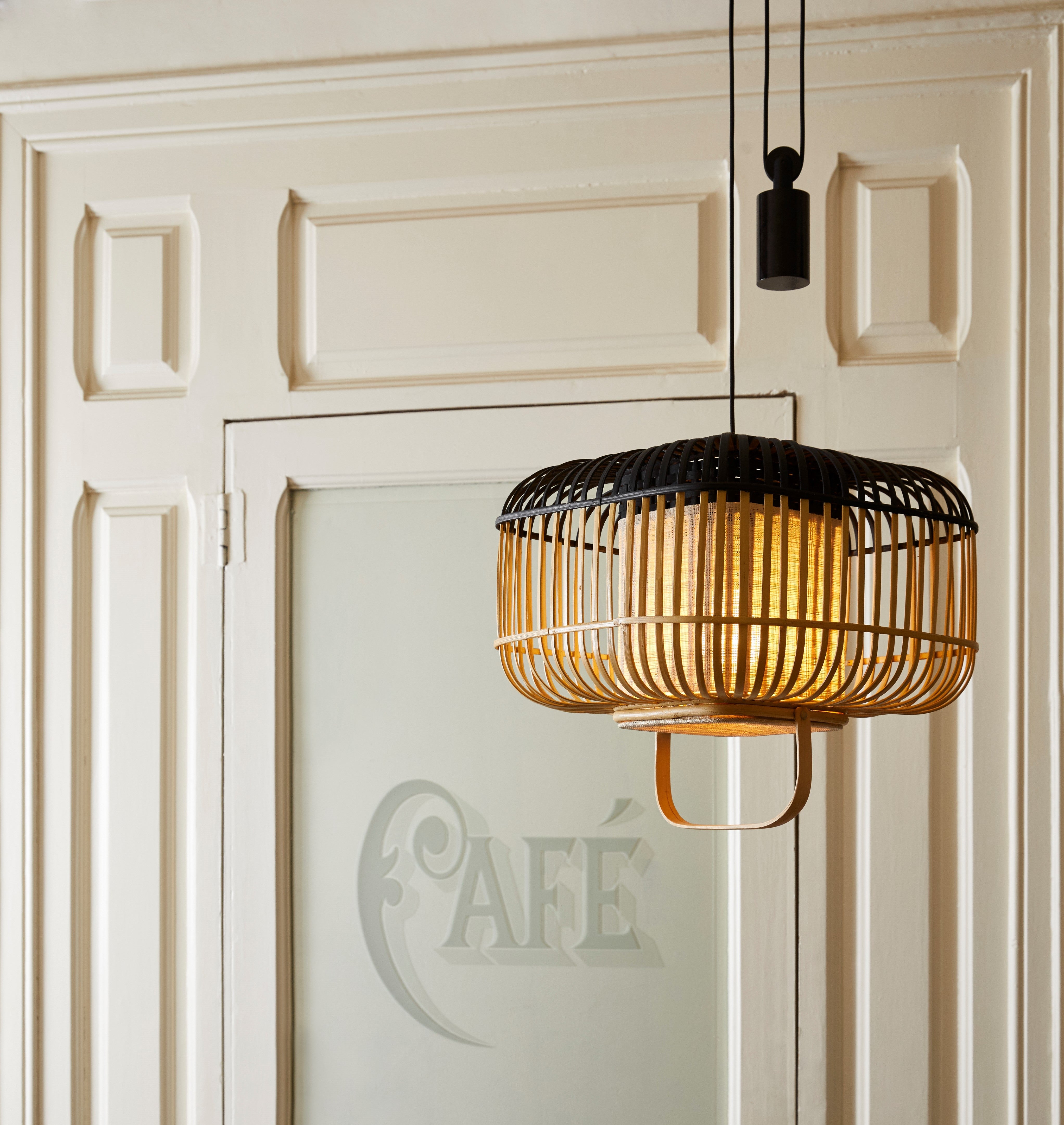 Quadratische Hanglampe Bambus schwarz