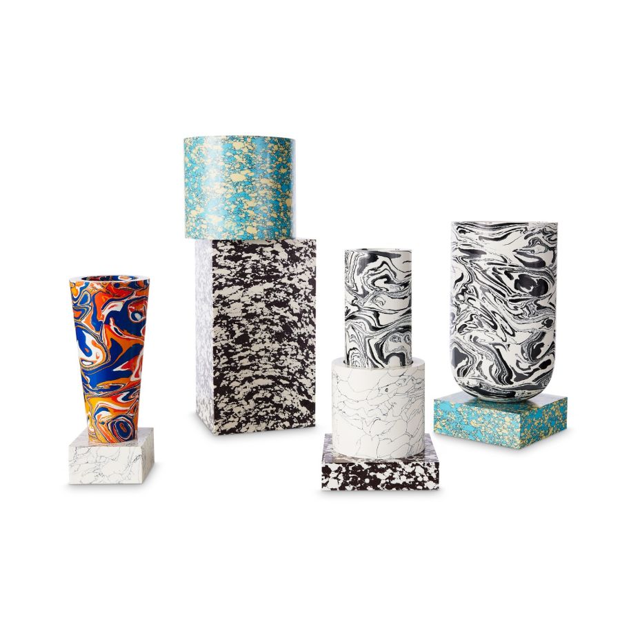 Vaas SWIRL zwart-wit marmer met turquoise voet