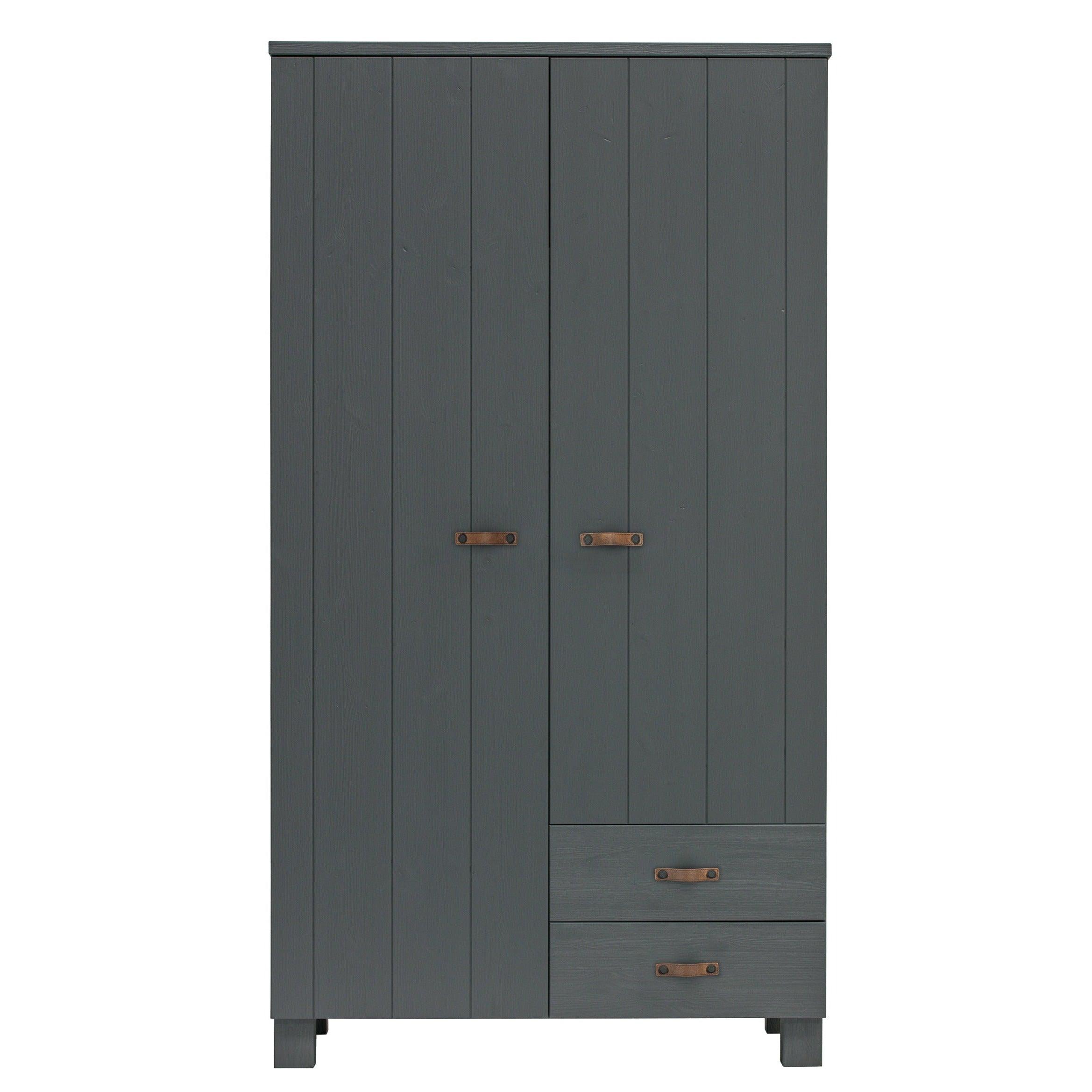 Szafa 2-drzwiowa w stylu boho DENNIS grafitowy Woood skórzany Z szufladami Eye on Design