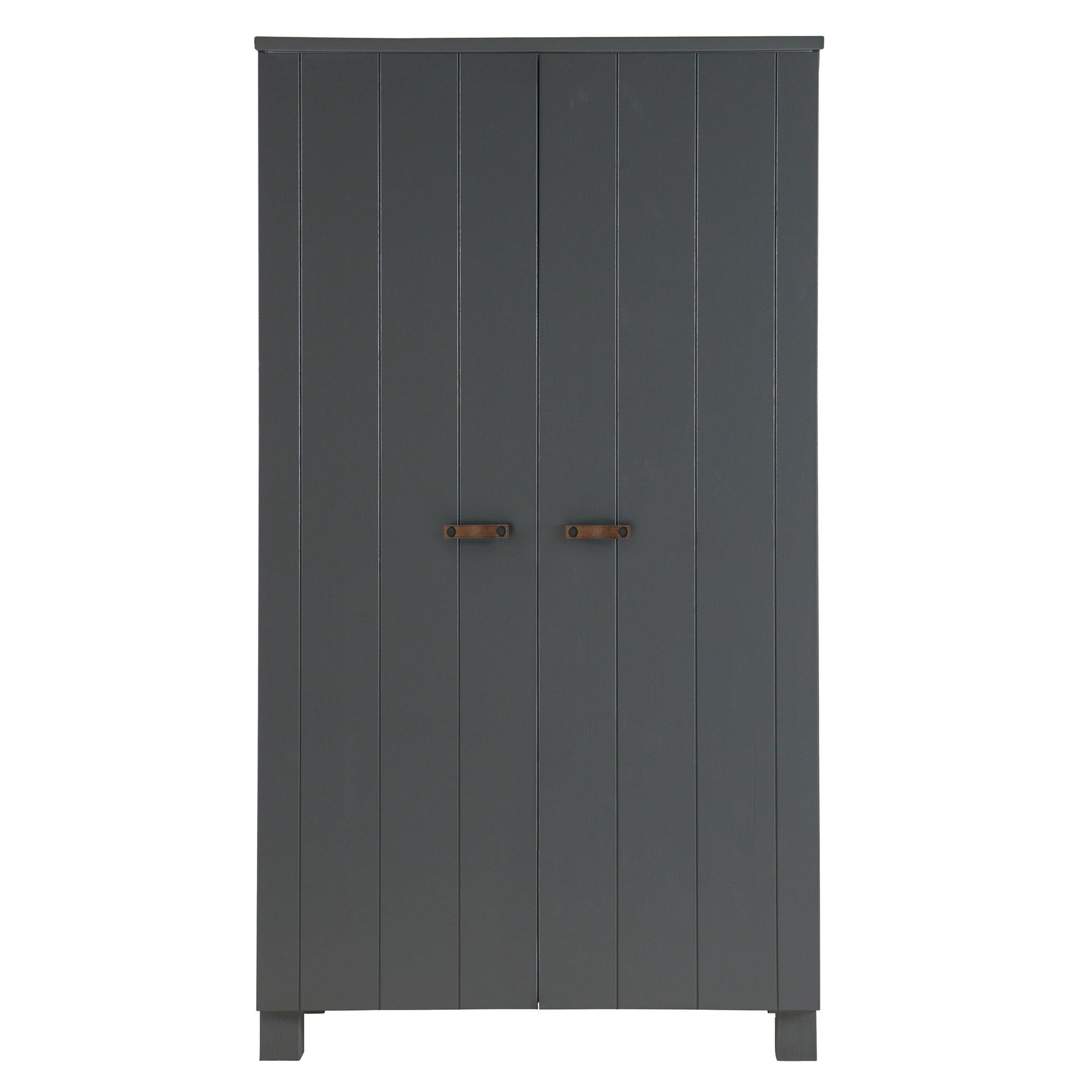 Szafa 2-drzwiowa w stylu boho DENNIS grafitowy Woood skórzany bez szuflad Eye on Design