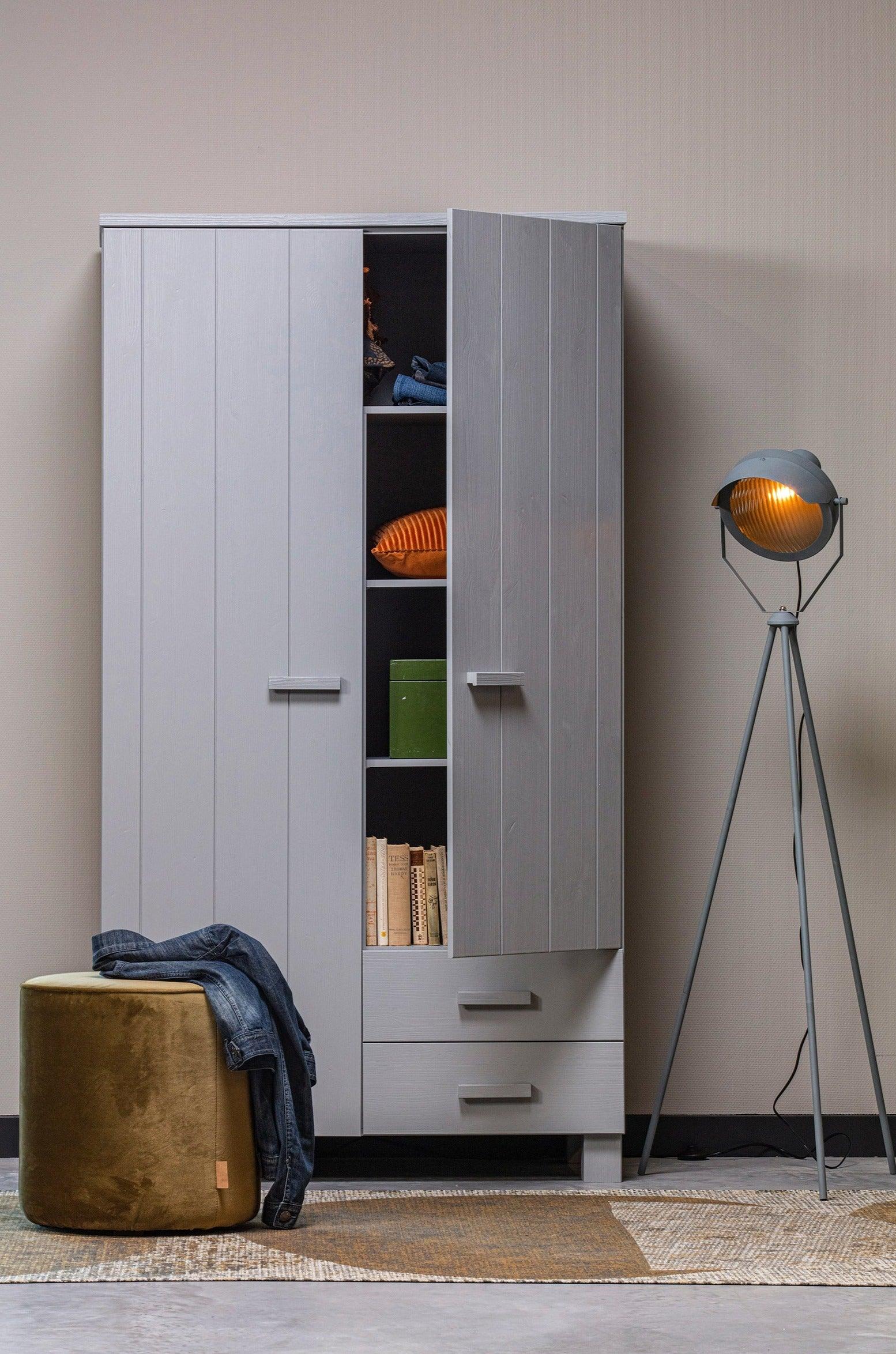 Szafa 2-drzwiowa w stylu boho DENNIS szary Woood Eye on Design