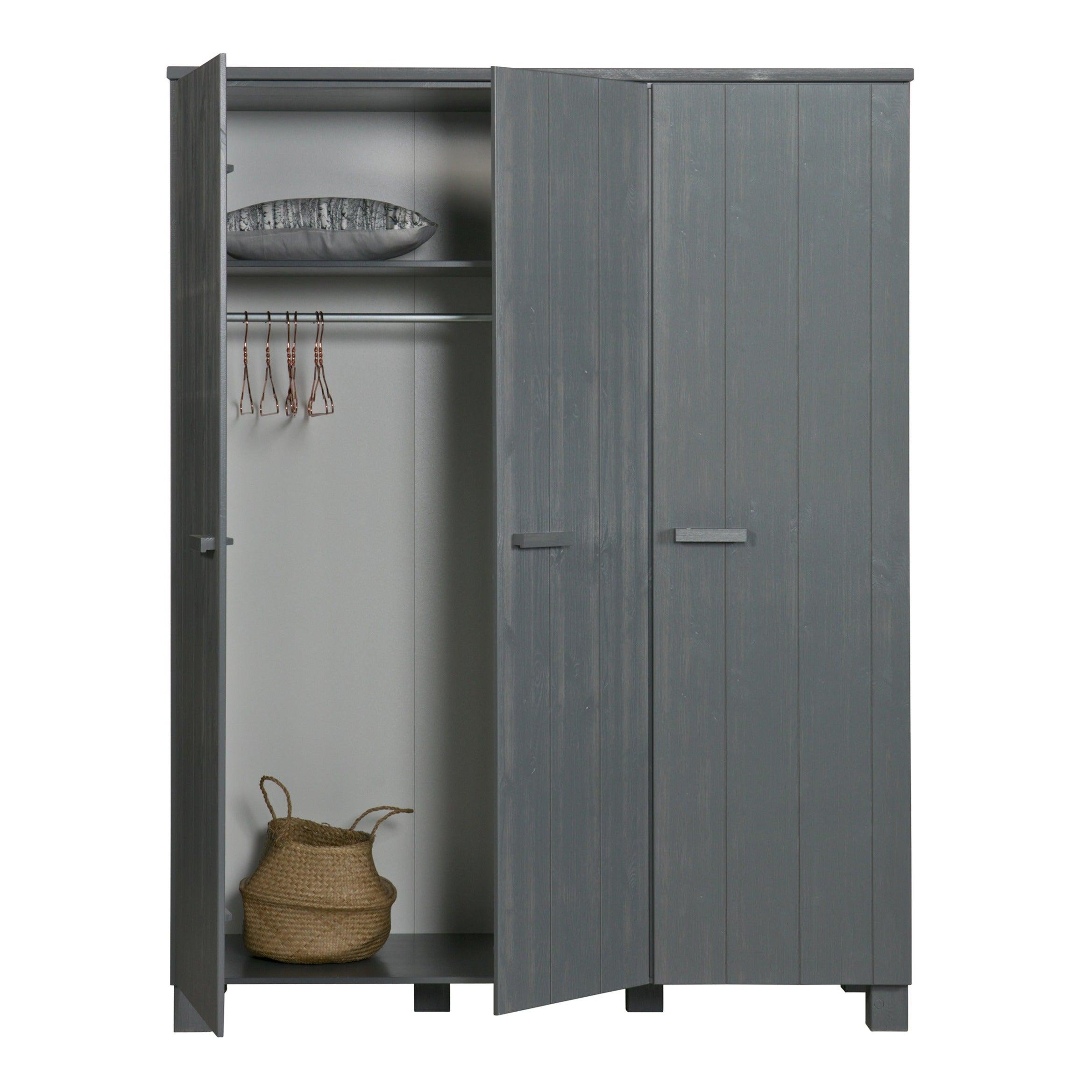 Szafa 3-drzwiowa w stylu boho DENNIS grafitowy Woood Eye on Design