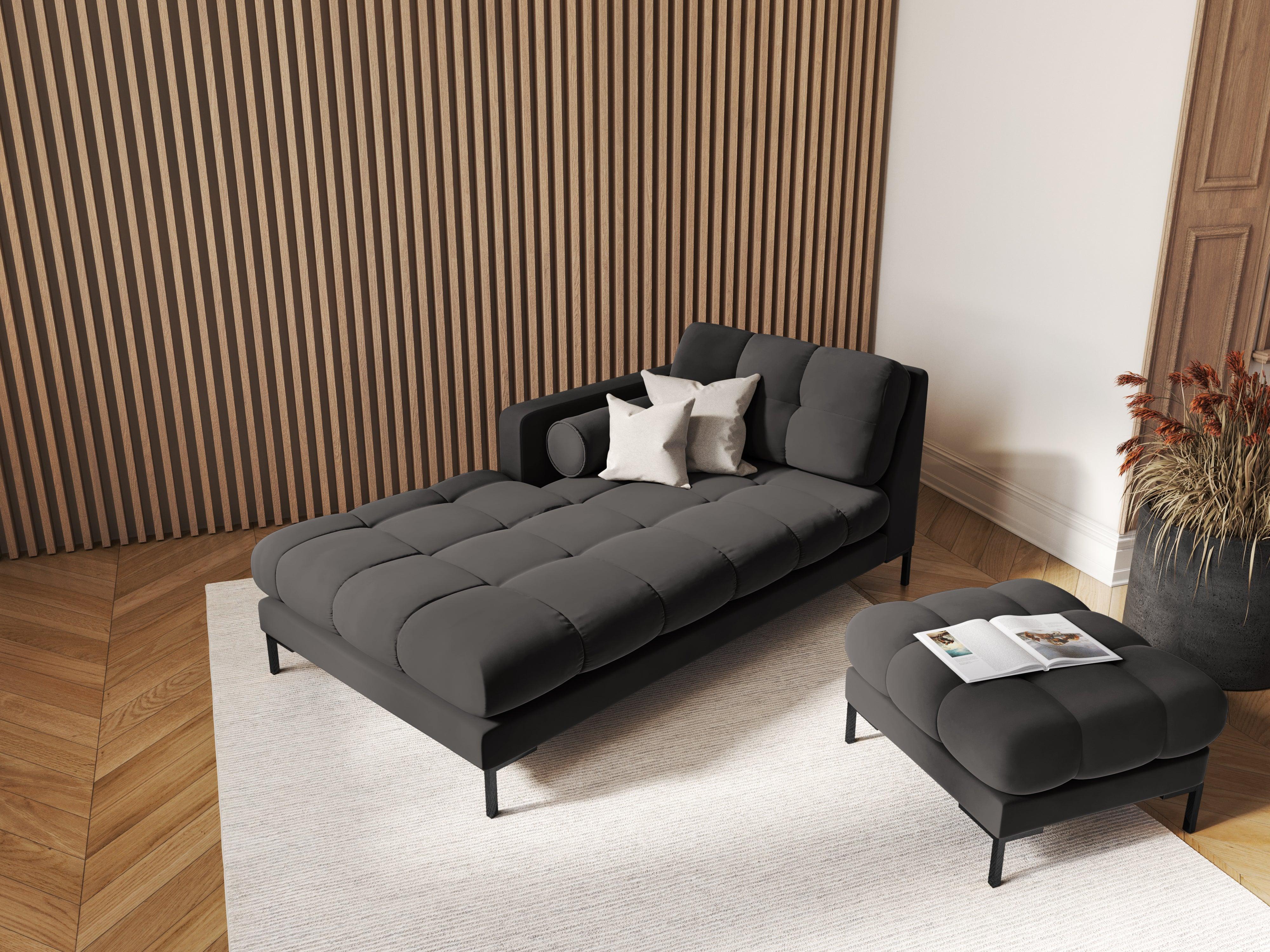 Szezlong aksamitny lewostronny BALI ciemnoszary z czarną podstawą Cosmopolitan Design Eye on Design