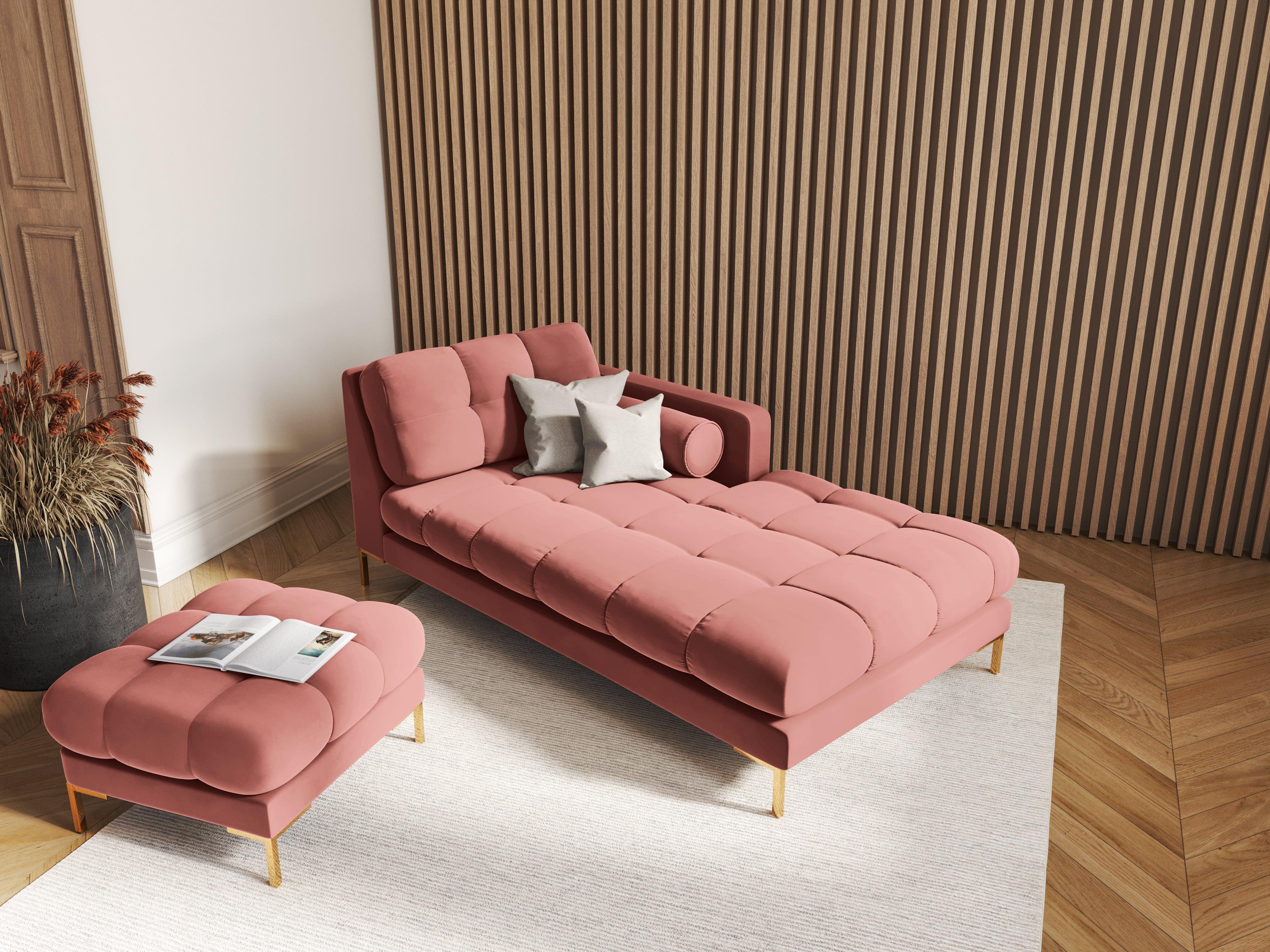 Szezlong aksamitny prawostronny BALI różowy ze złotą podstawą Cosmopolitan Design Eye on Design