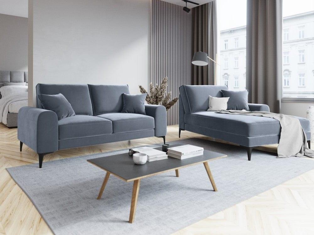 Szezlong aksamitny prawostronny MADARA jasnoniebieski z czarną podstawą Mazzini Sofas Eye on Design