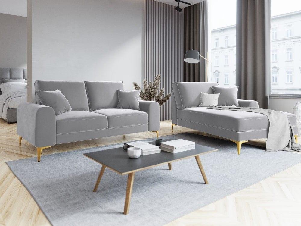 Szezlong aksamitny prawostronny MADARA srebrny ze złotą podstawą Mazzini Sofas Eye on Design